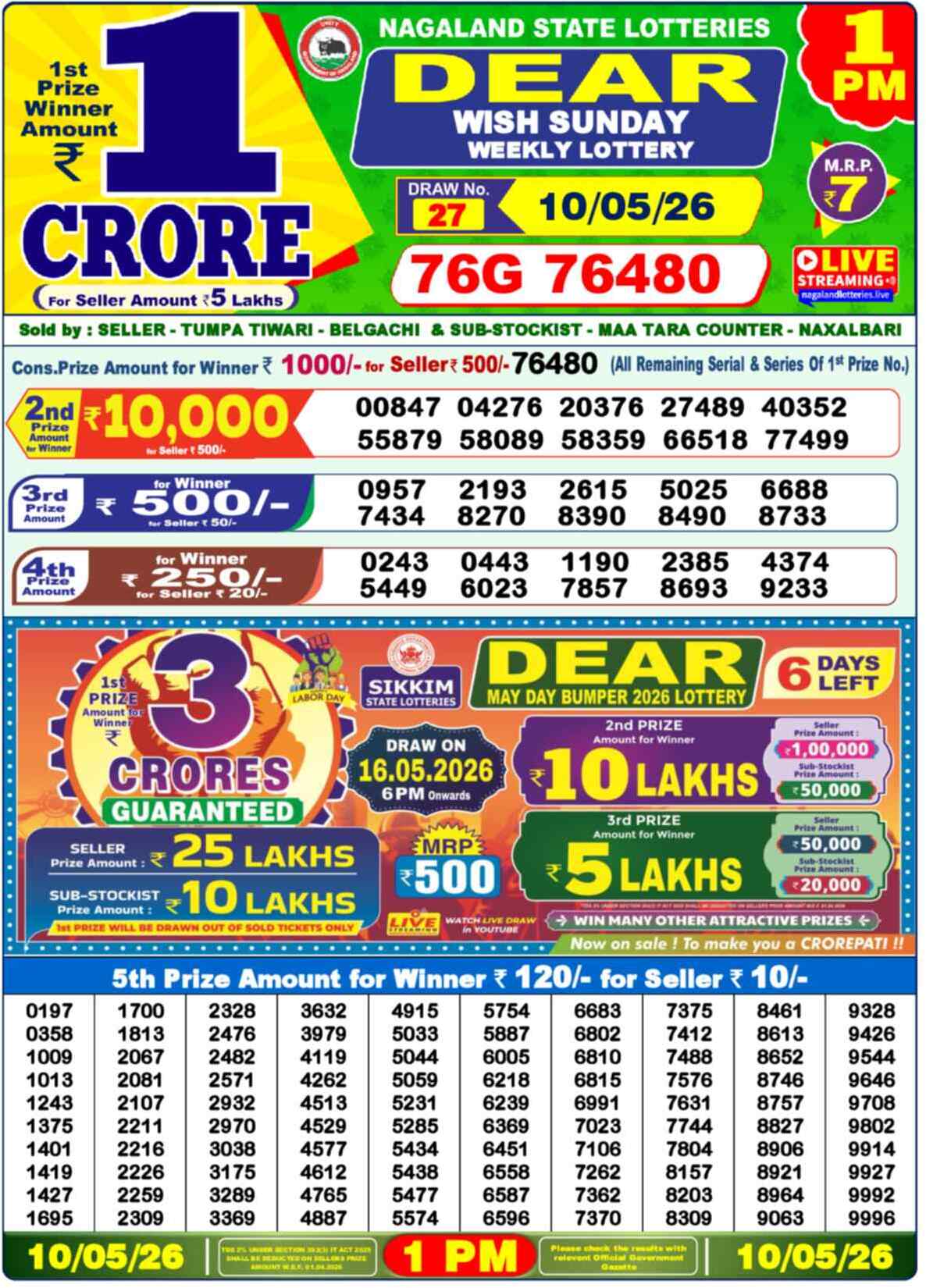 Nagaland state Lottery 10.05.26