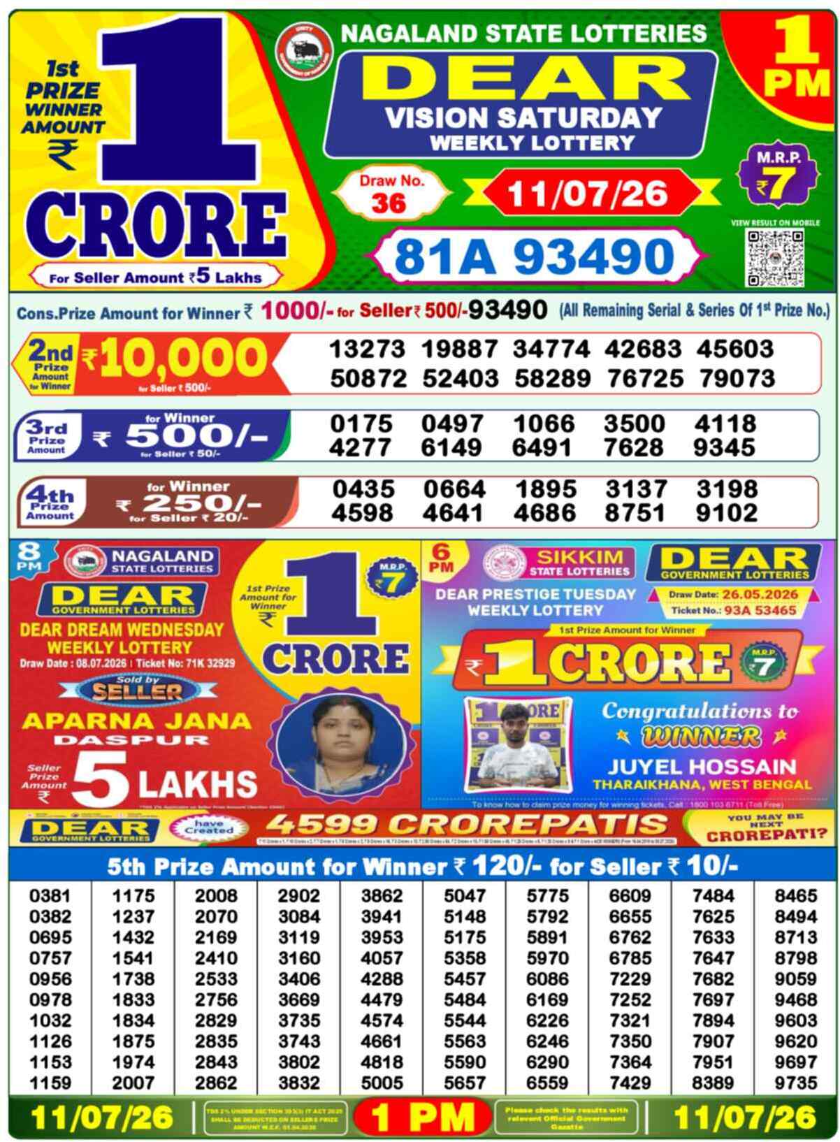 Nagaland state Lottery 11.07.26