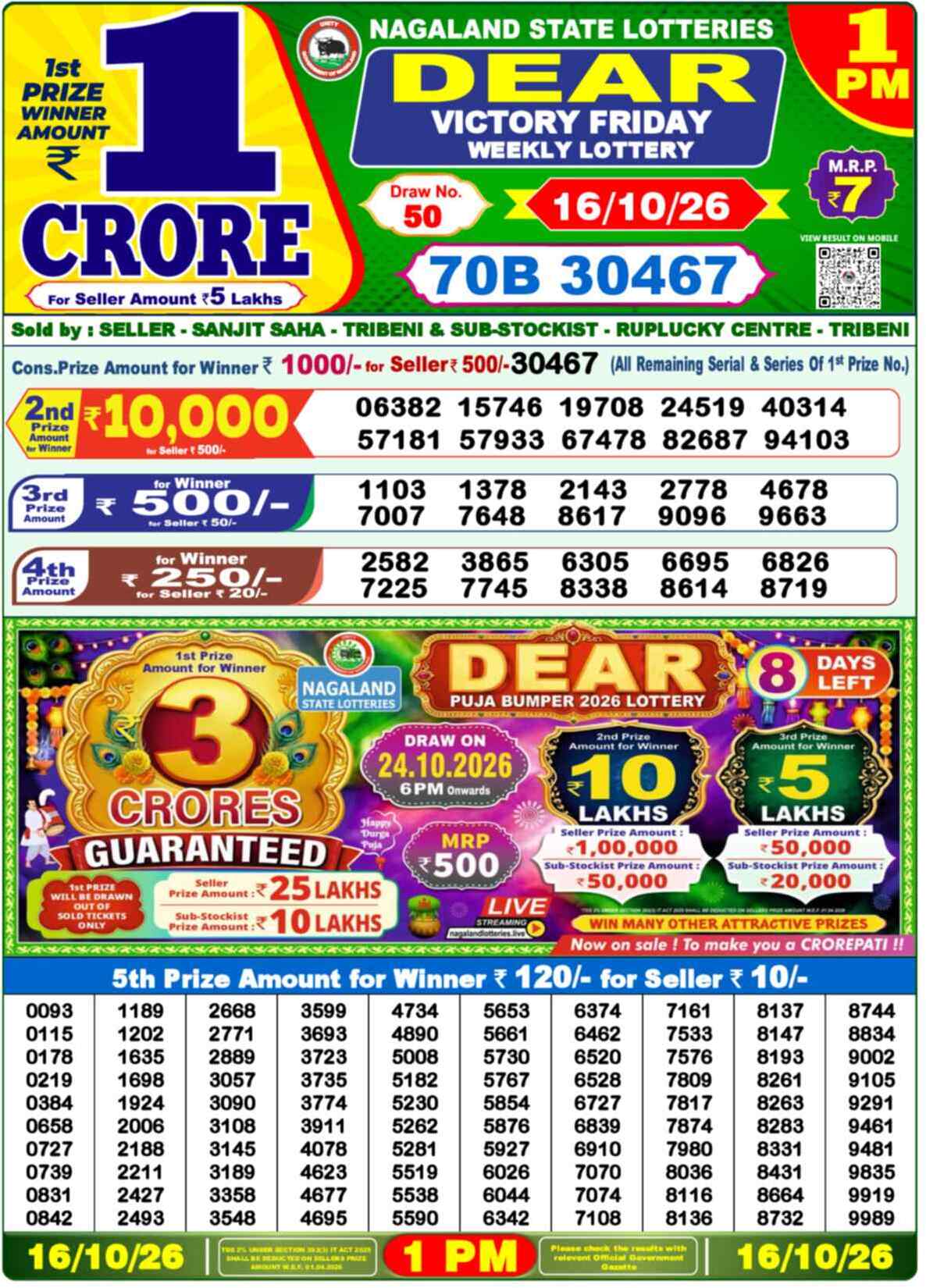 Nagaland state Lottery 16.10.26