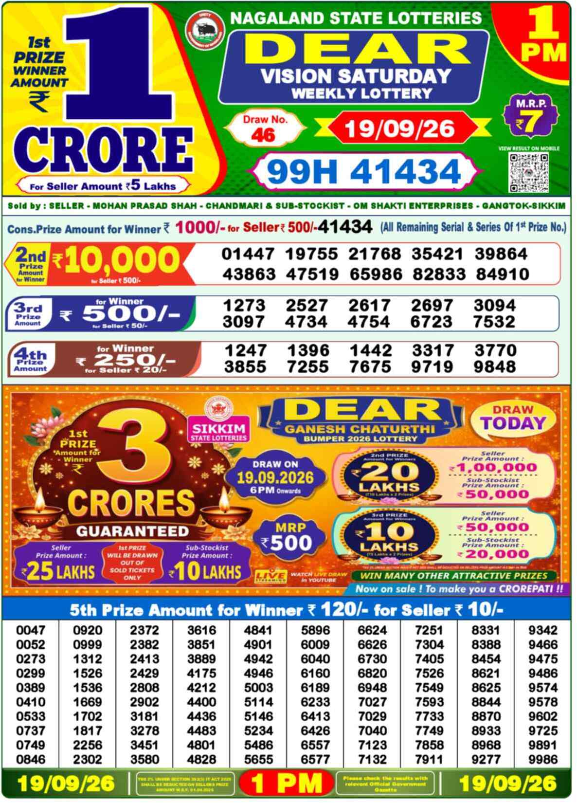Nagaland state Lottery 19.09.26