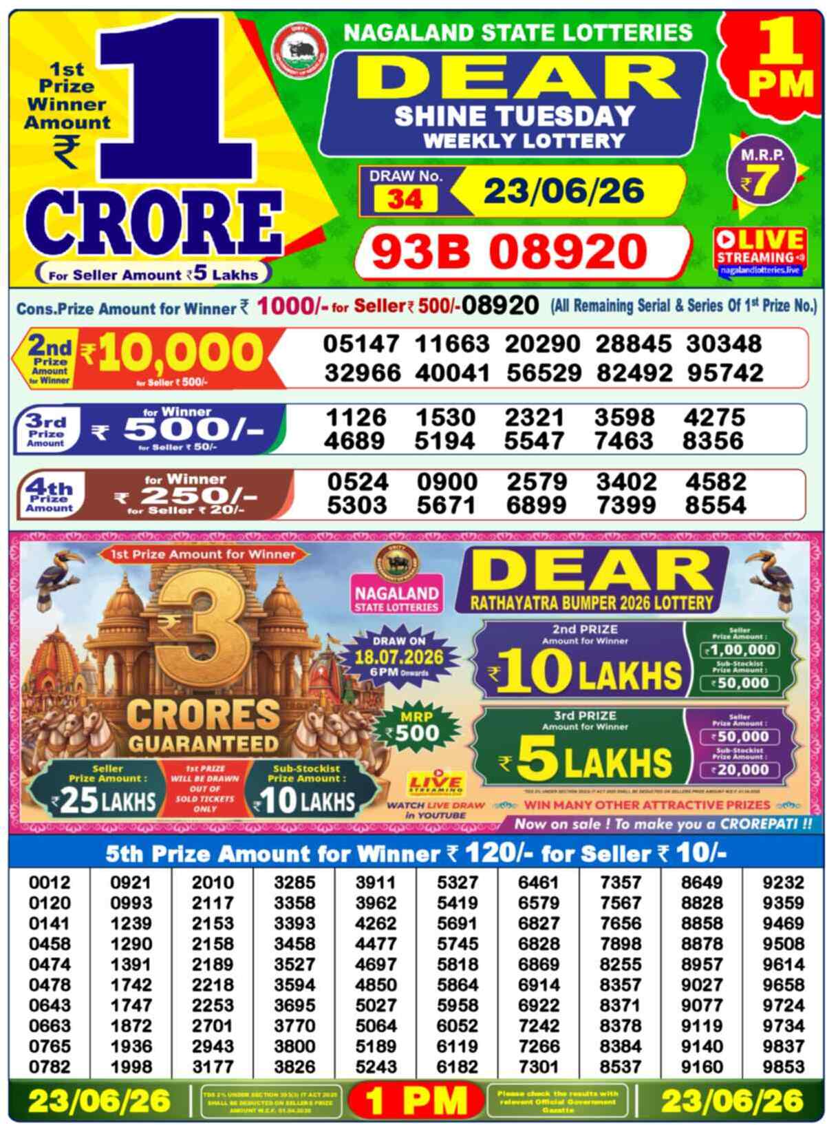 Nagaland state Lottery 23.06.26