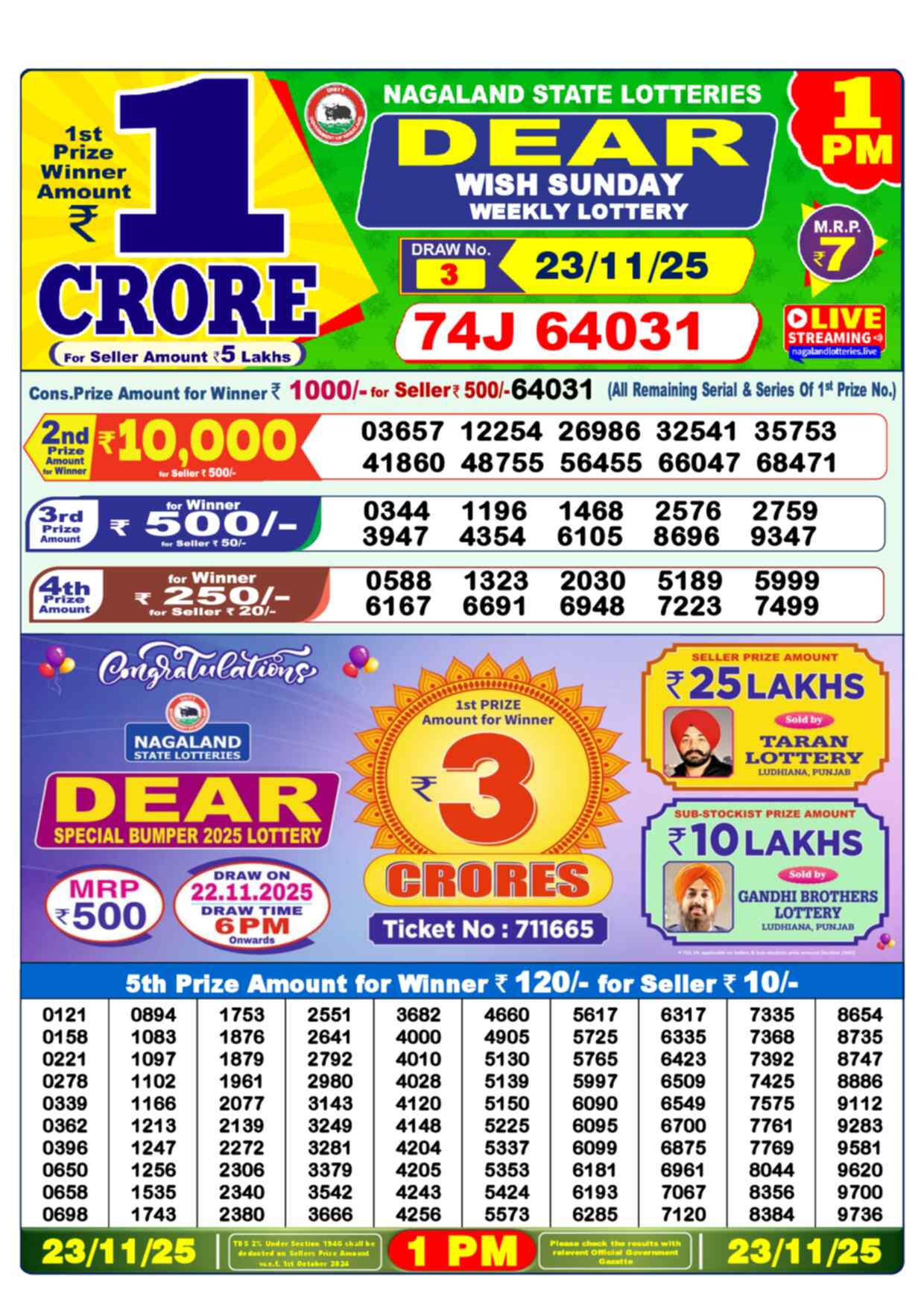 Nagaland state Lottery 23.11.25