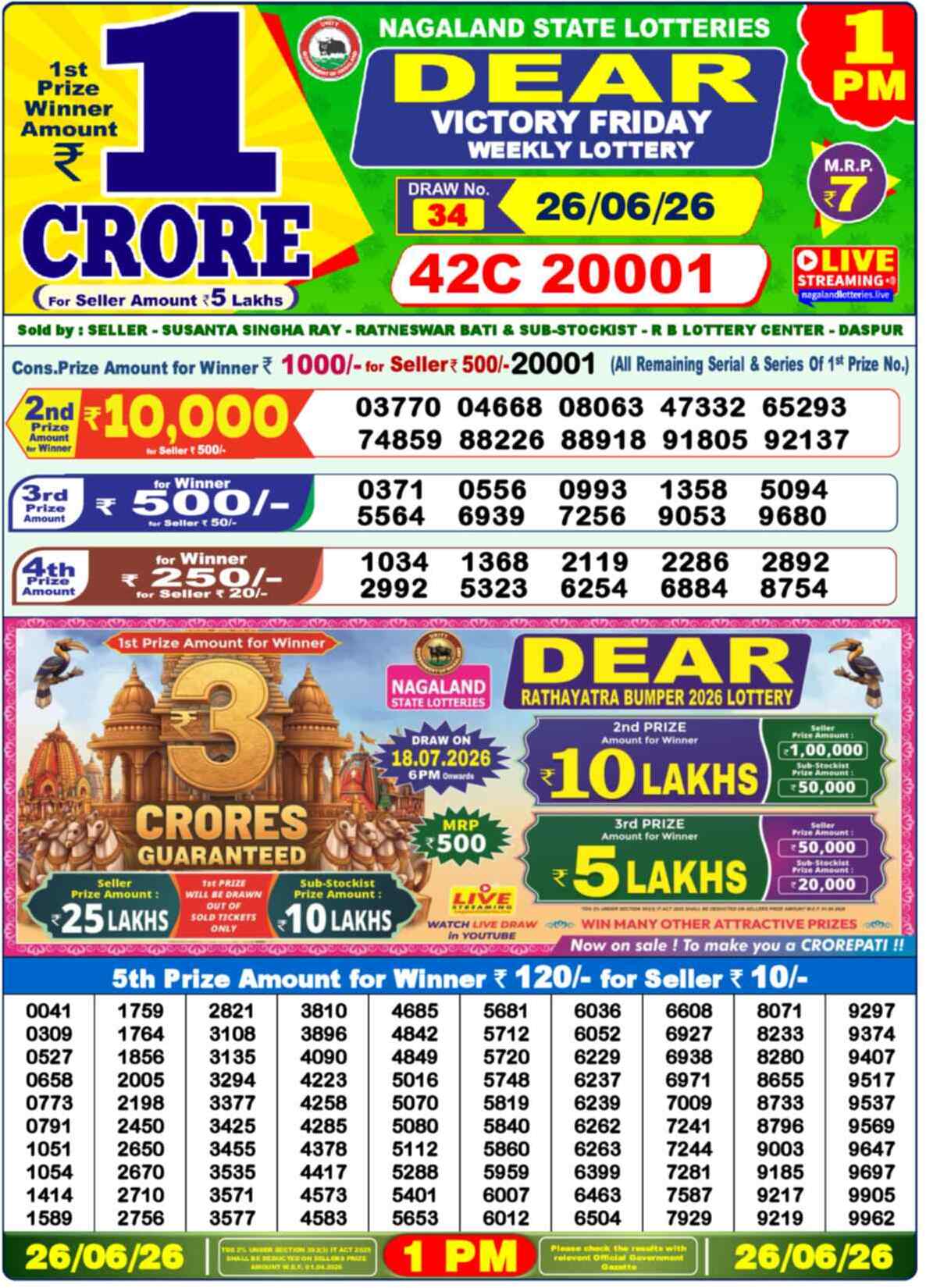 Nagaland state Lottery 26.06.26