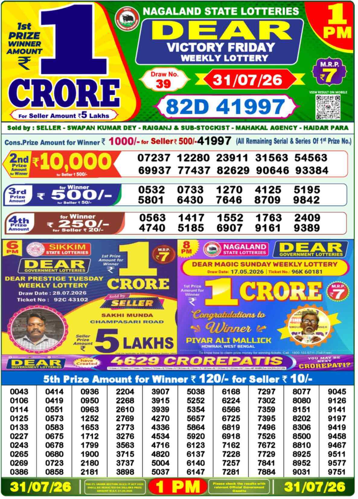 Nagaland state Lottery 31.07.26