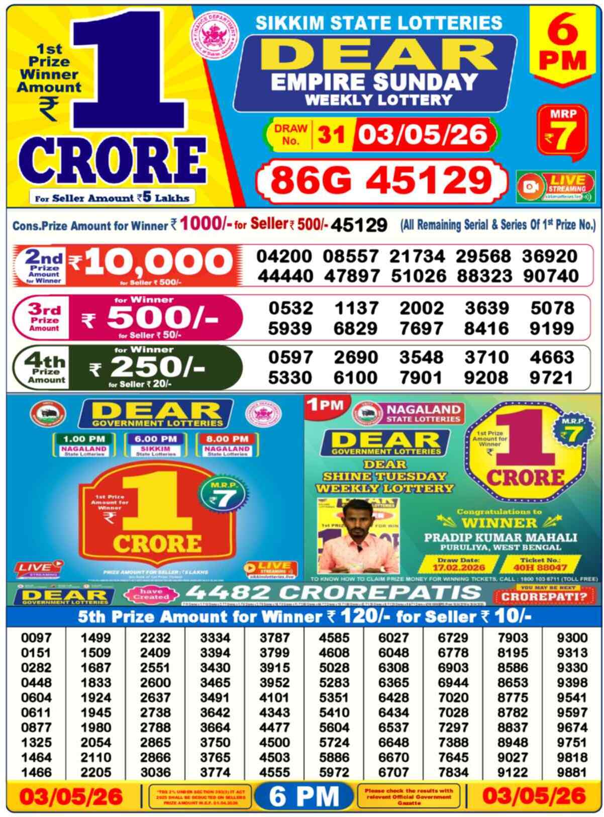 Dear Lottery 03.05.26