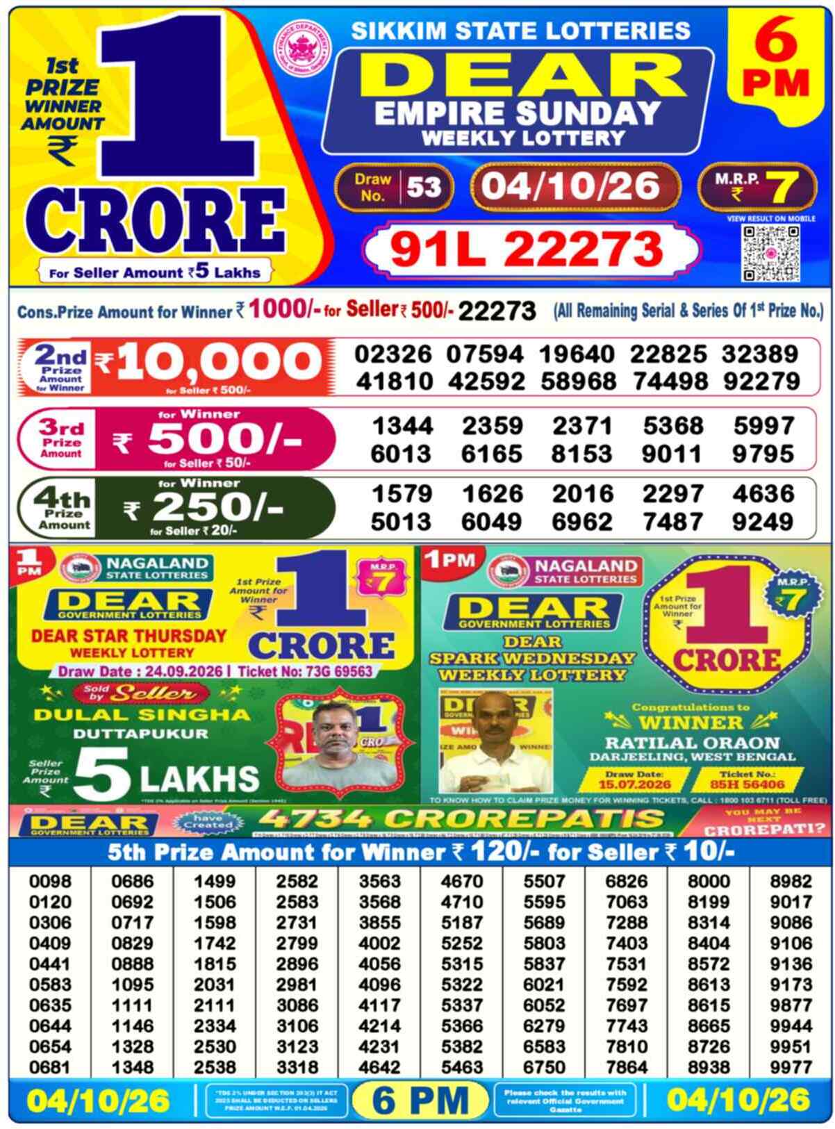Dear Lottery 04.10.26