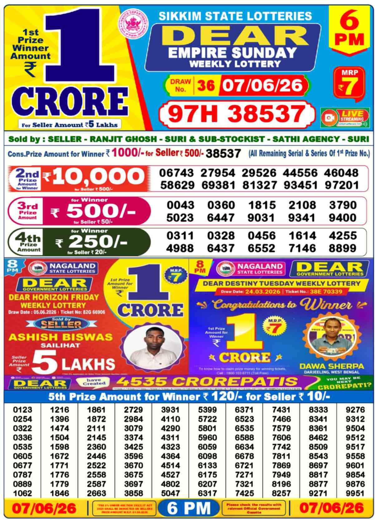 Dear Lottery 07.06.26