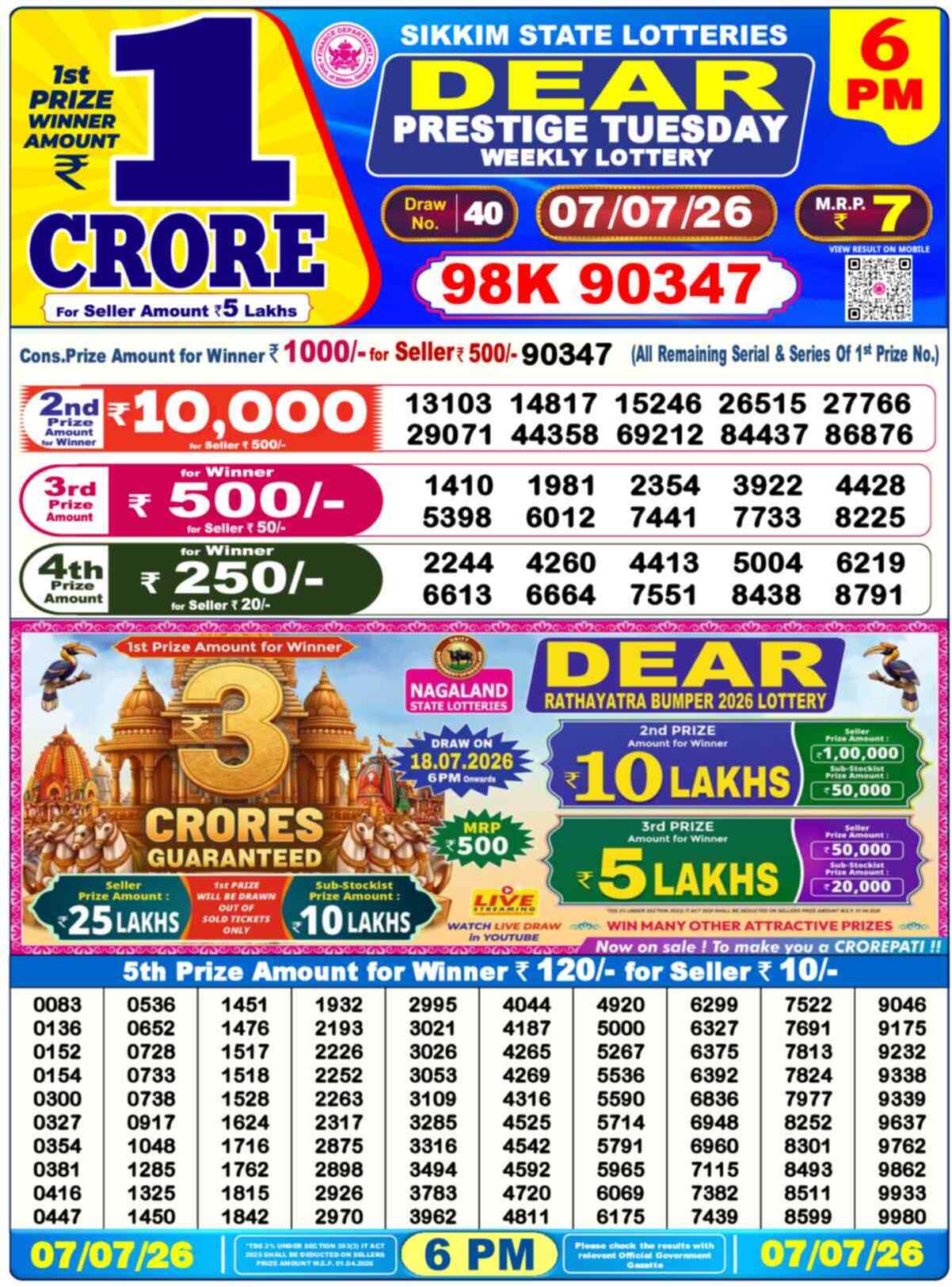 Dear Lottery 07.07.26
