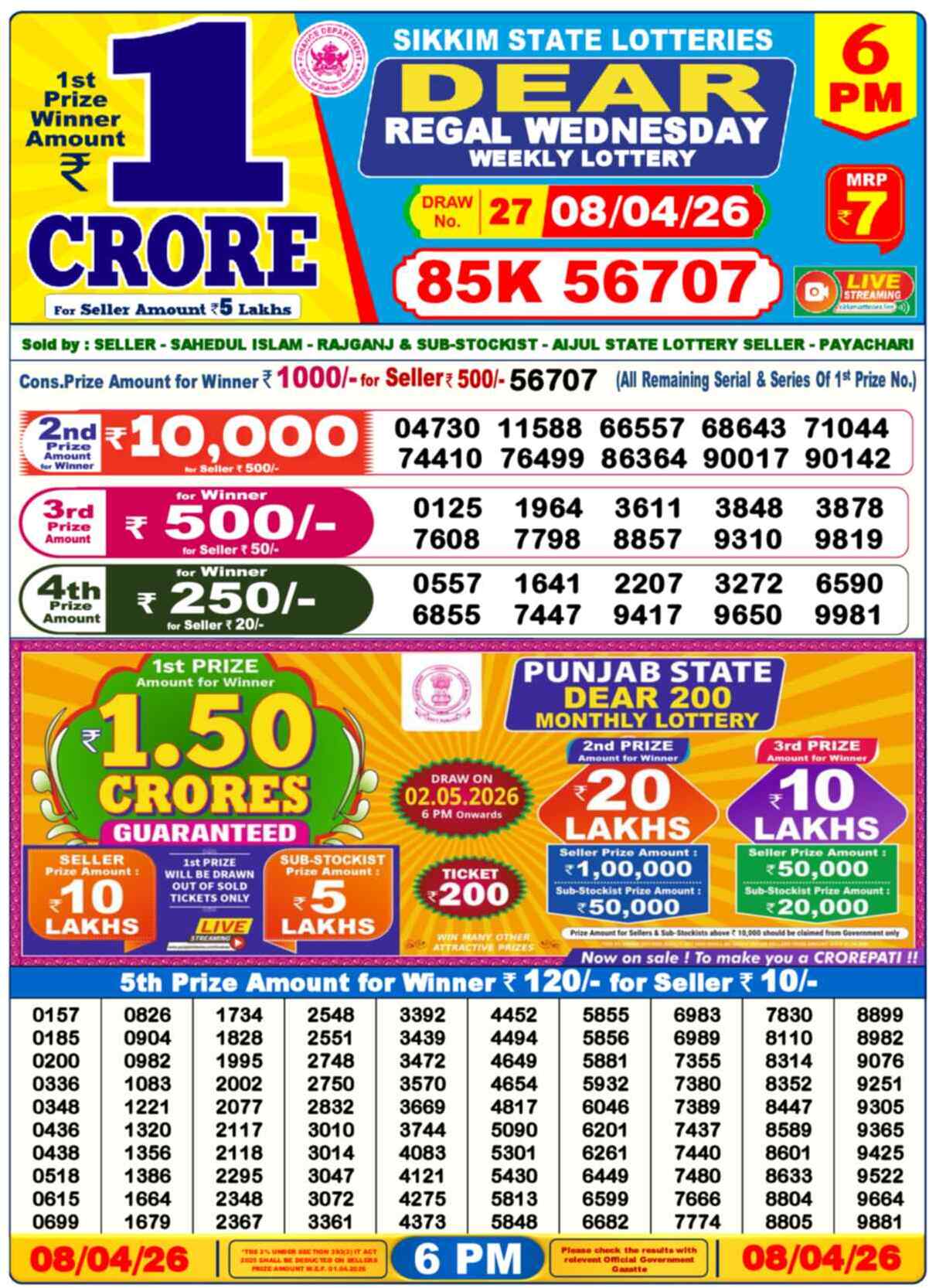 Dear Lottery 08.04.26