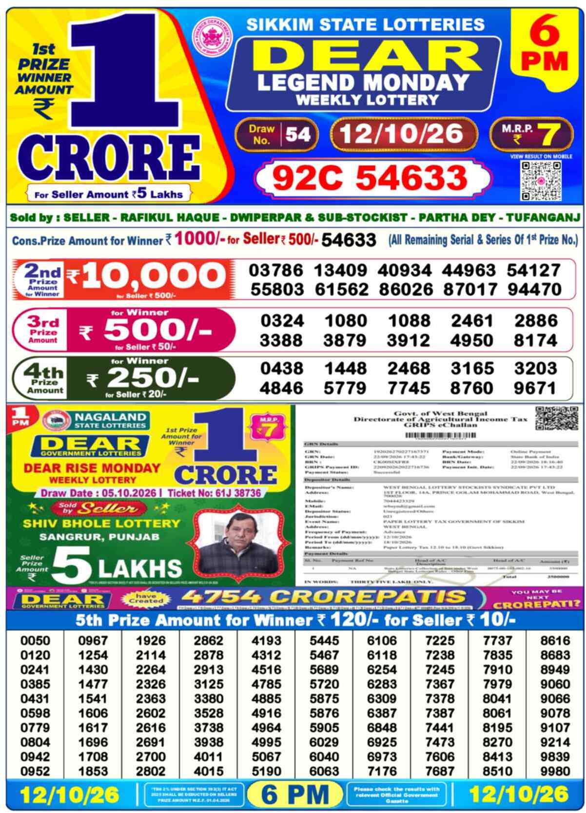 Dear Lottery 12.10.26