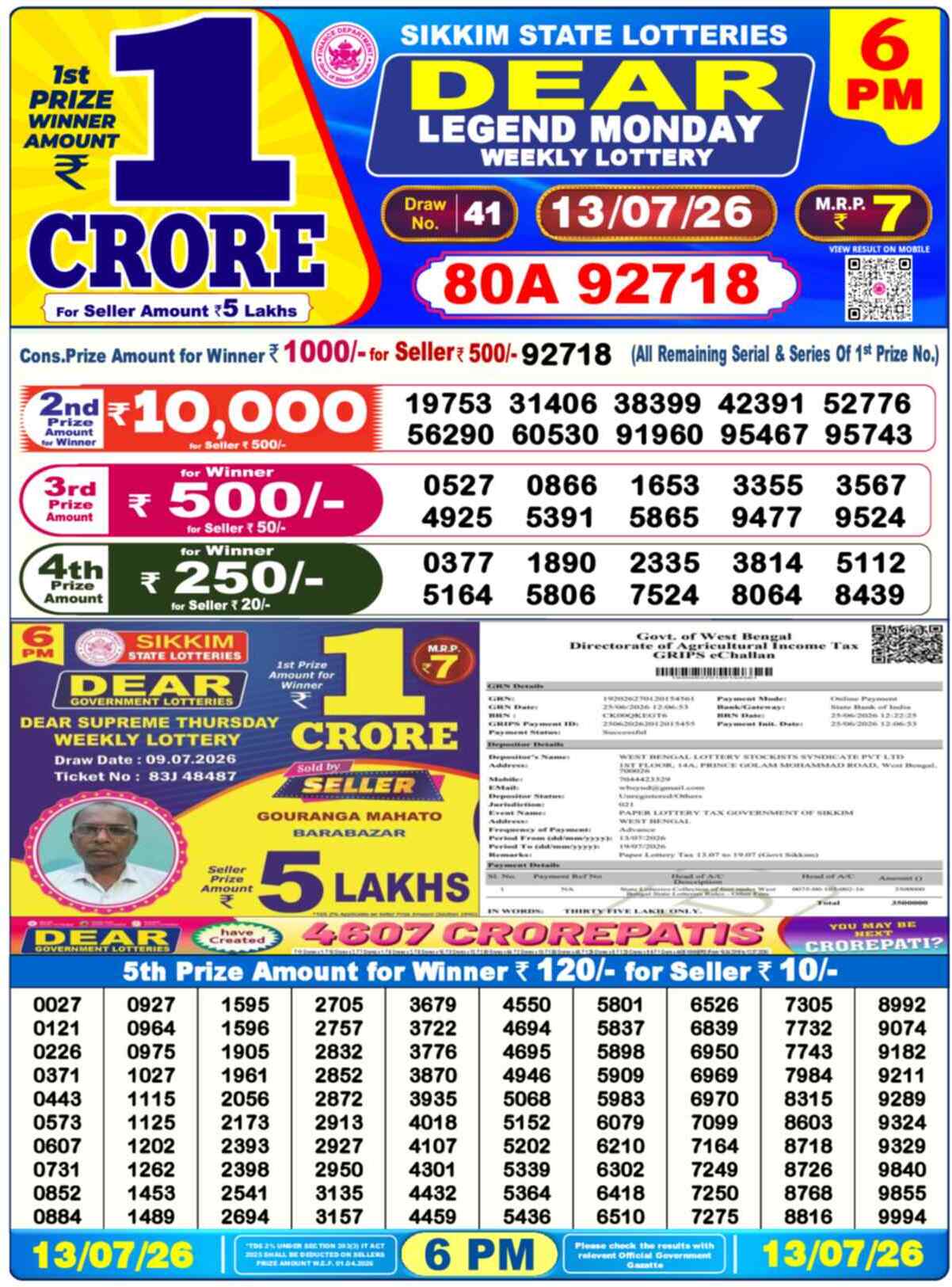 Dear Lottery 13.07.26