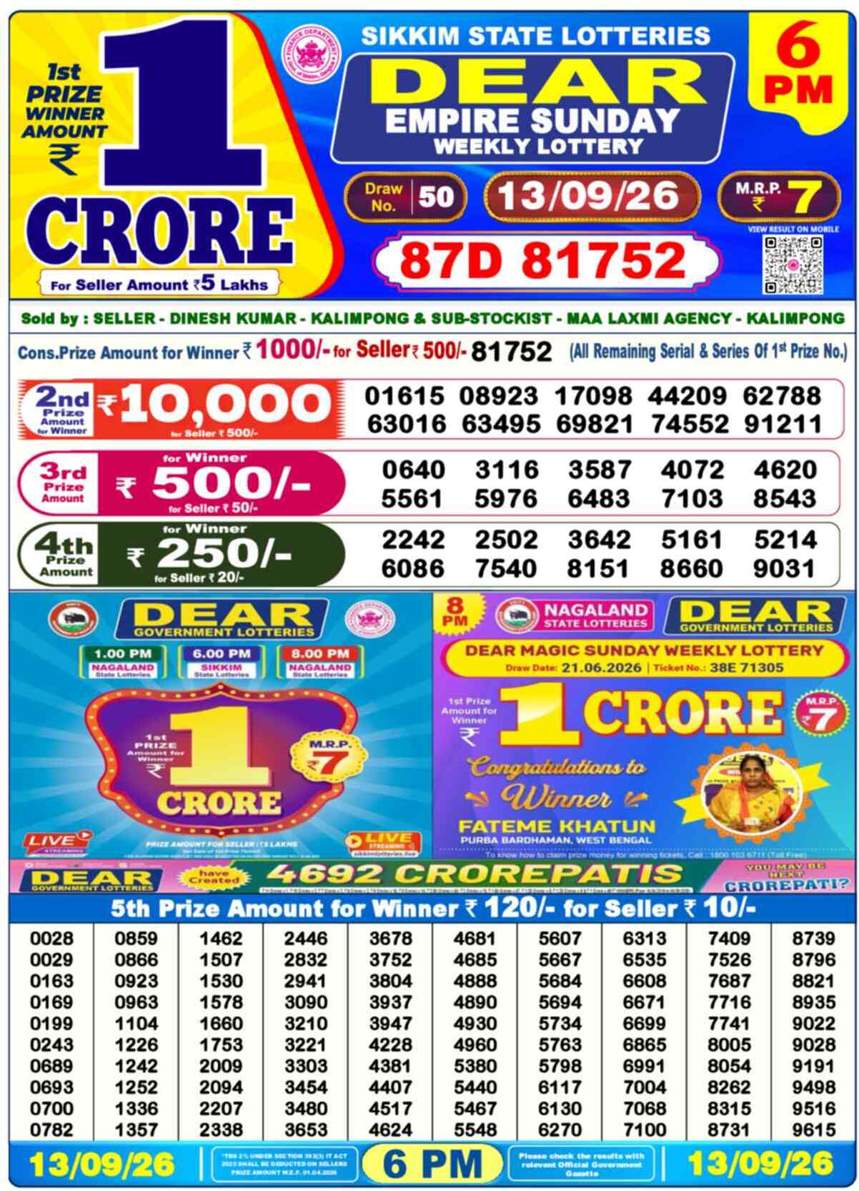Dear Lottery 13.09.26