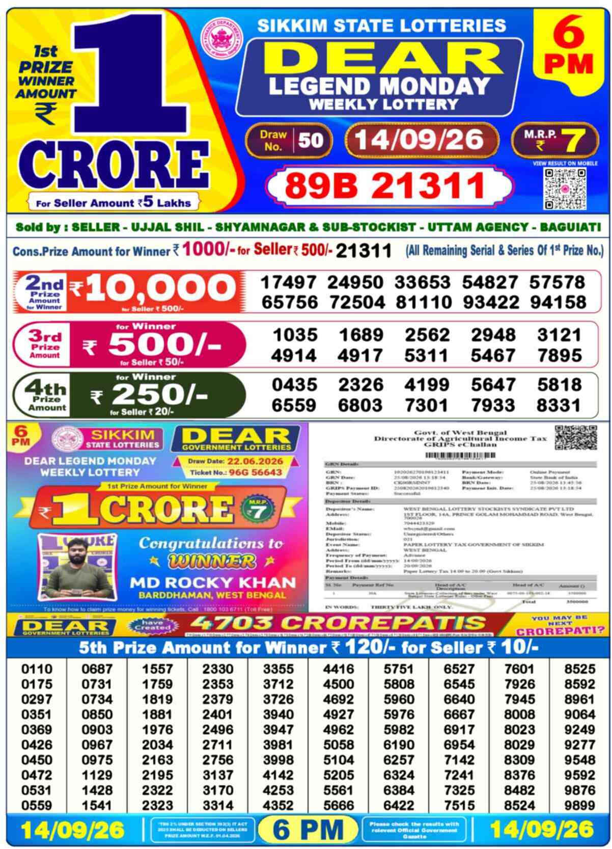 Dear Lottery 14.09.26