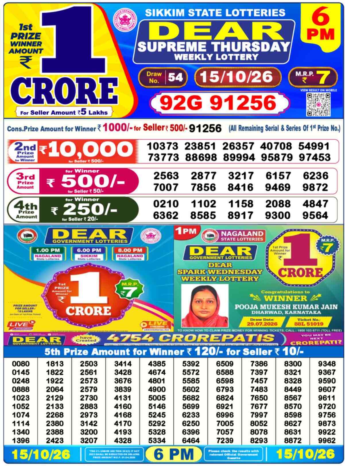 Dear Lottery 15.10.26