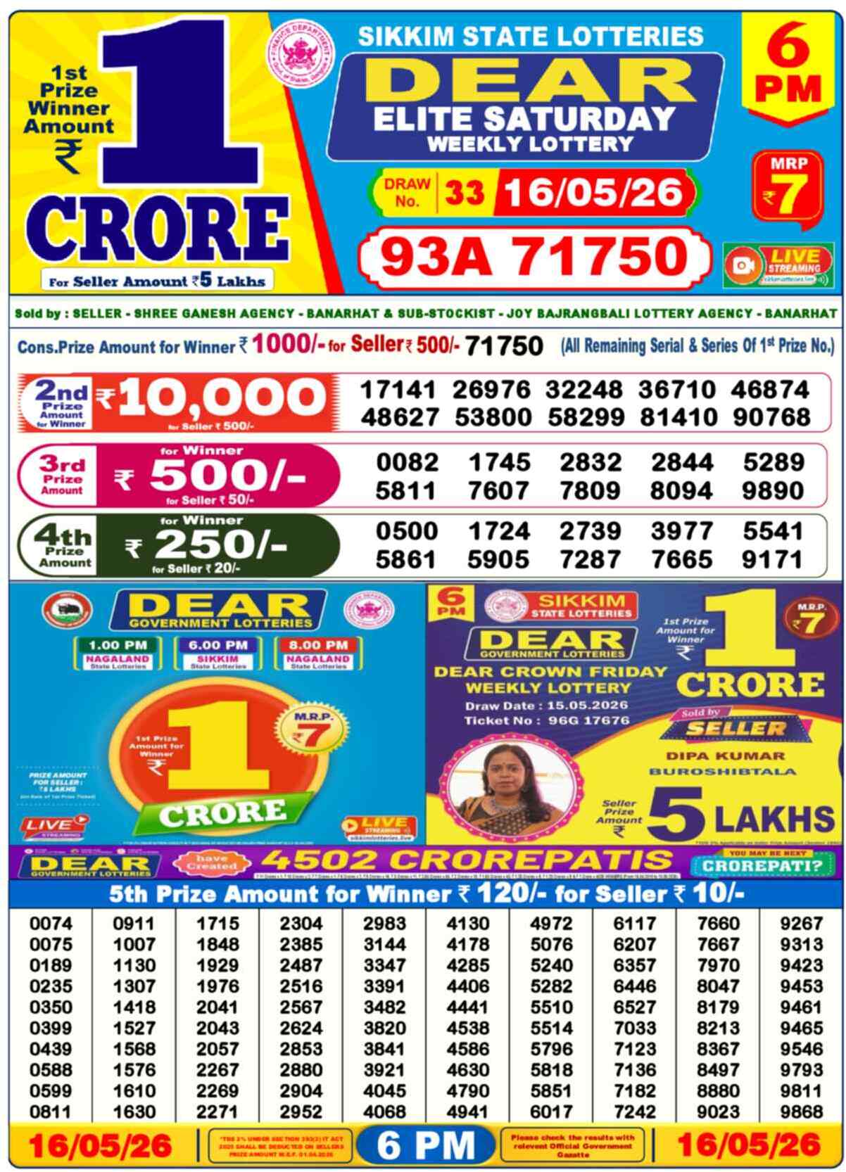 Dear Lottery 16.05.26