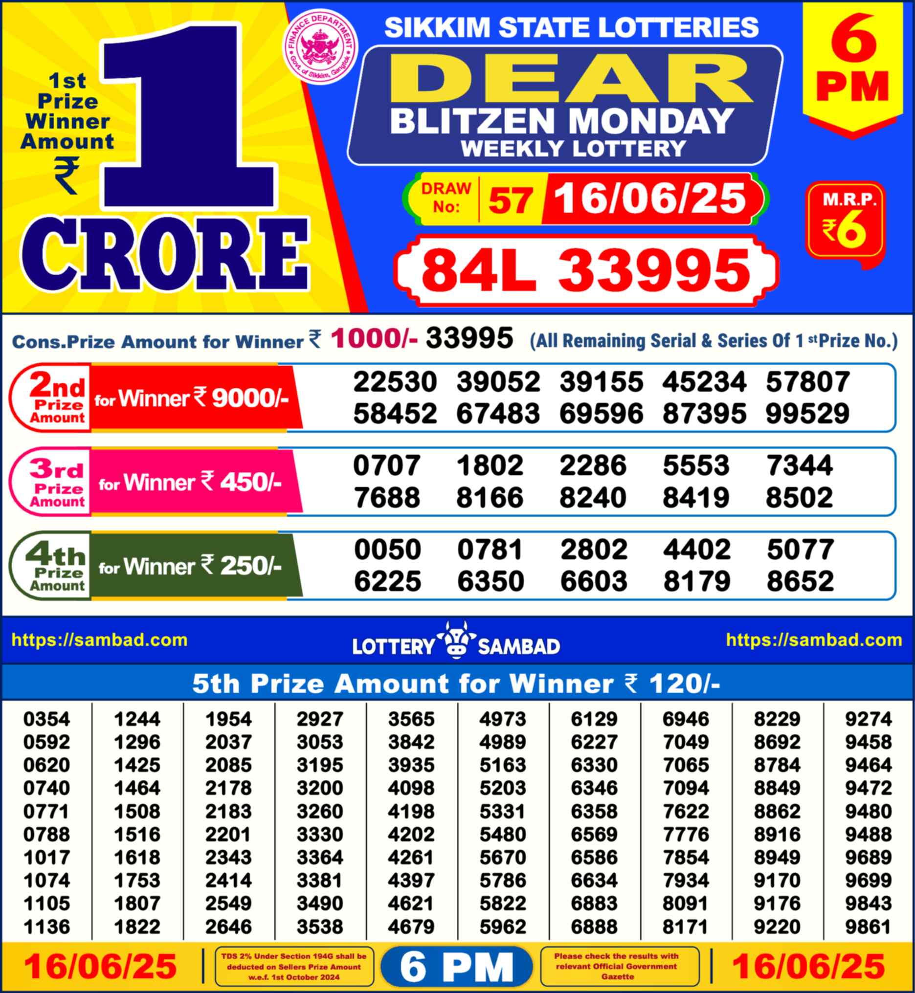 Dear Lottery 16.06.25