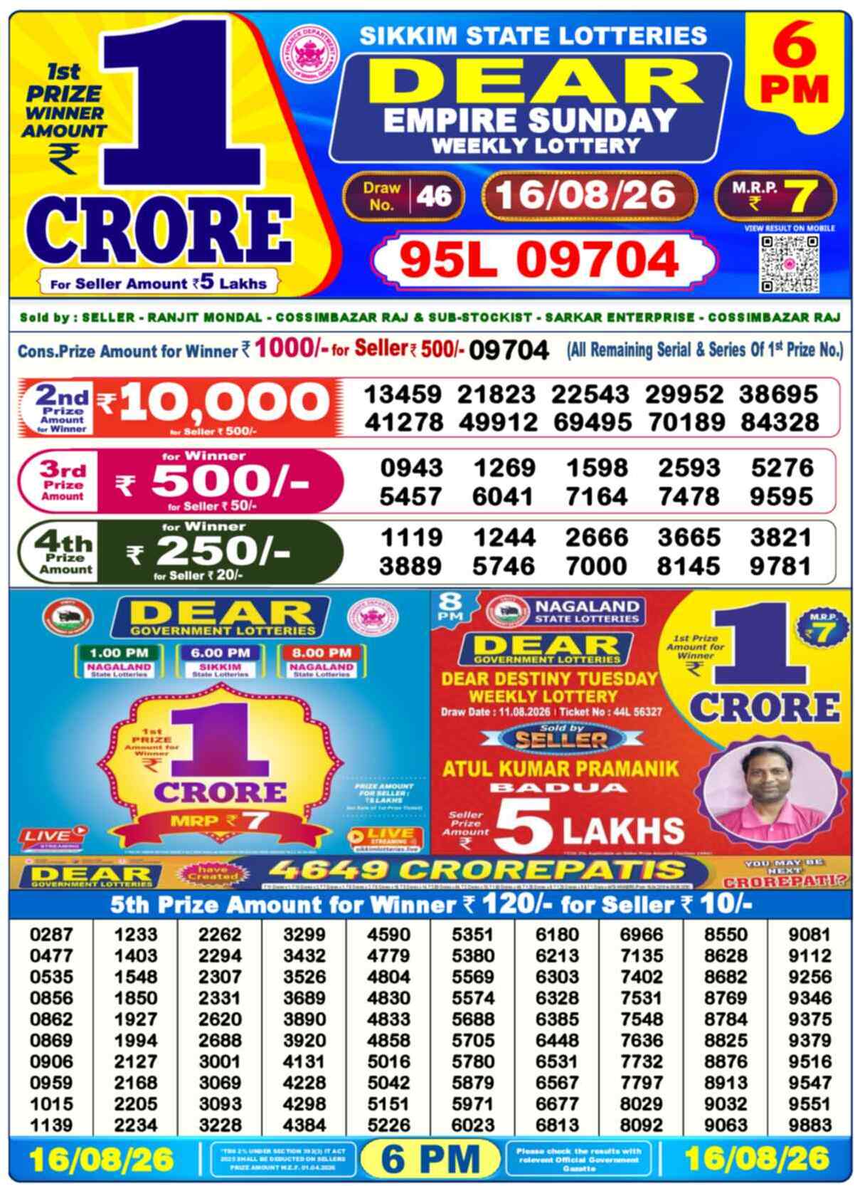 Dear Lottery 16.08.26