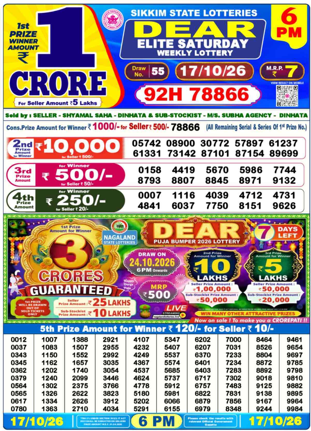 Dear Lottery 17.10.26
