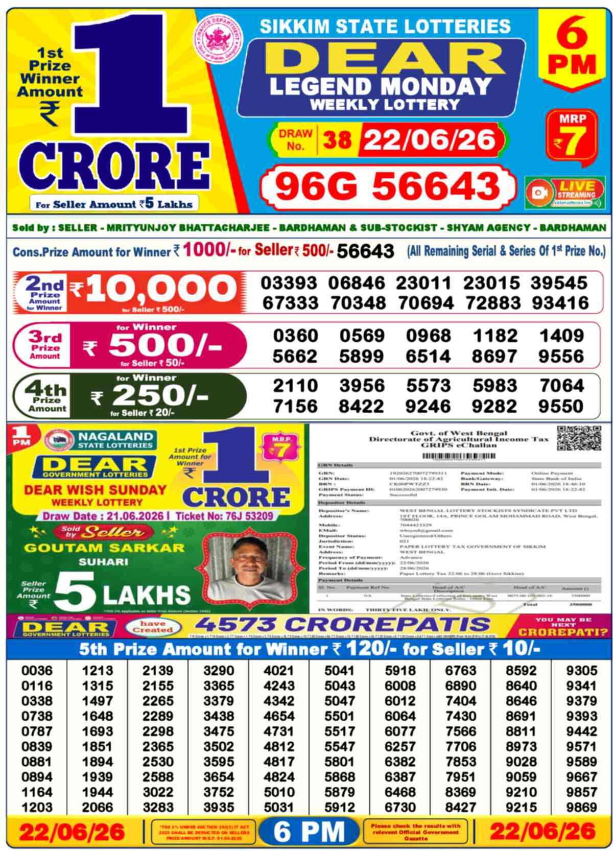 Dear Lottery 22.06.26
