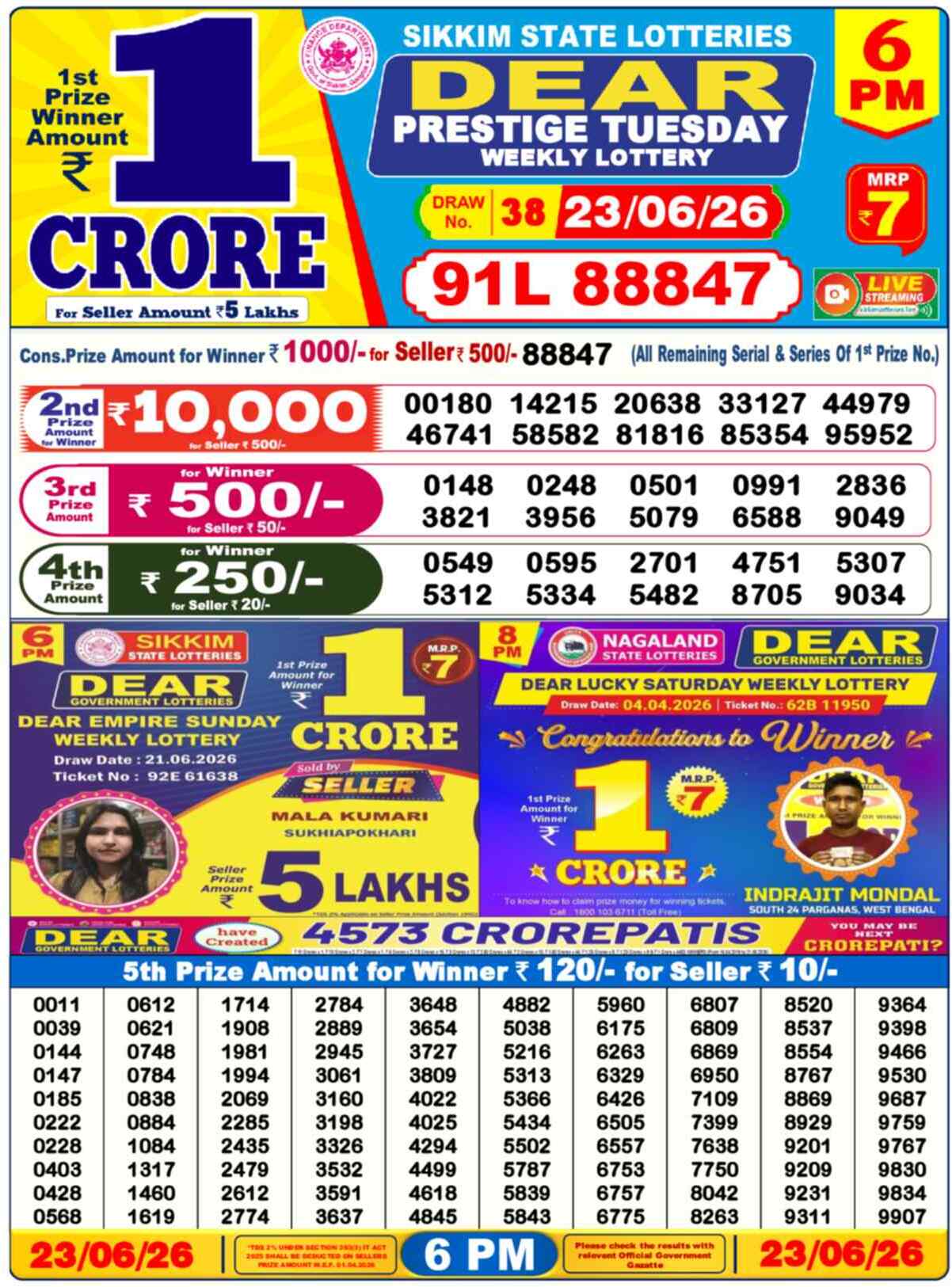 Dear Lottery 23.06.26