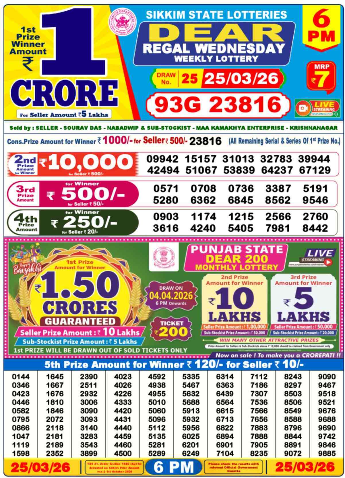 Dear Lottery 25.03.26