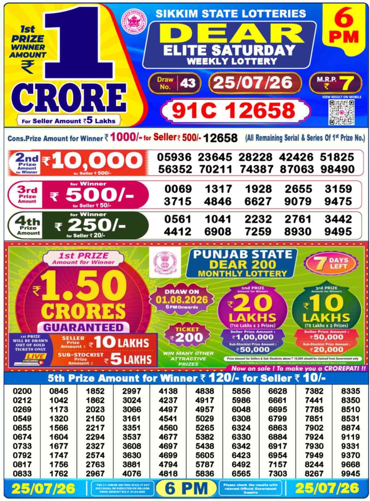 Dear Lottery 25.07.26