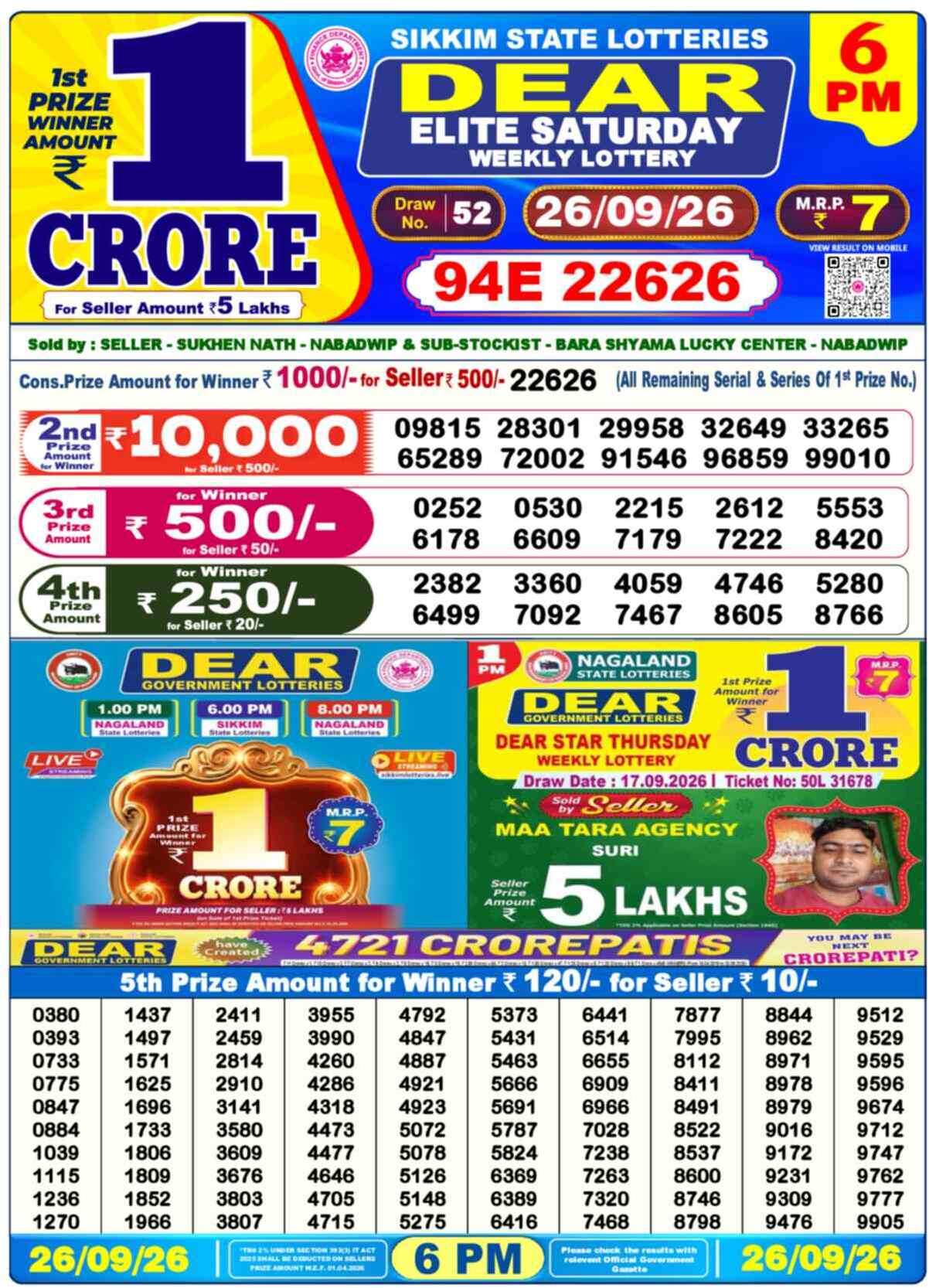 Dear Lottery 26.09.26