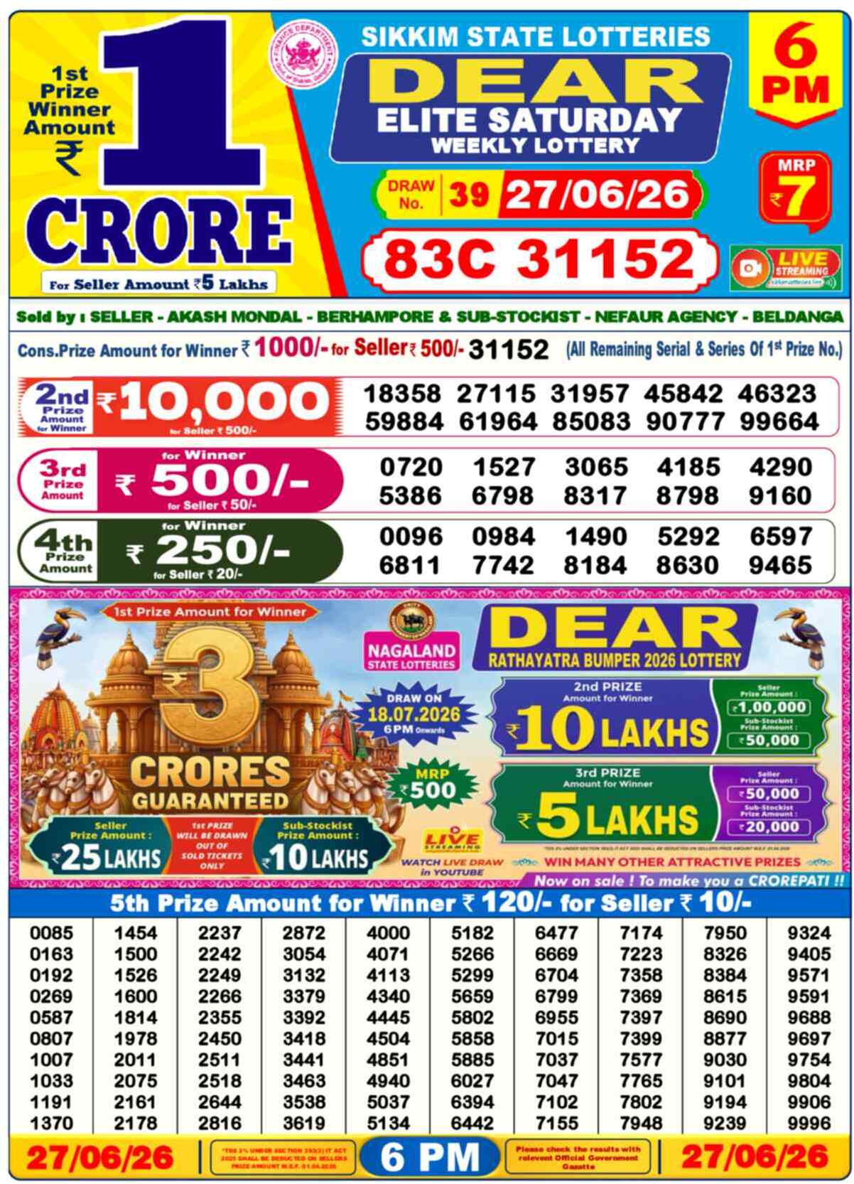 Dear Lottery 27.06.26
