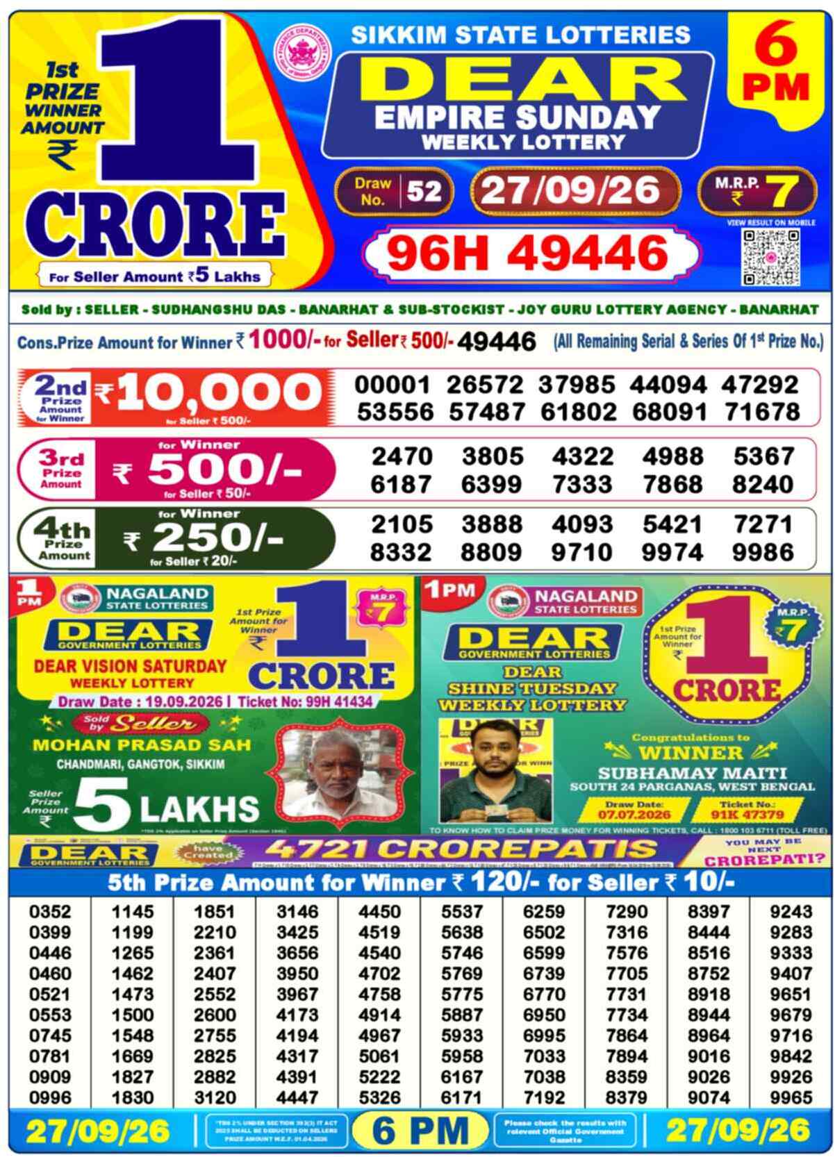Dear Lottery 27.09.26