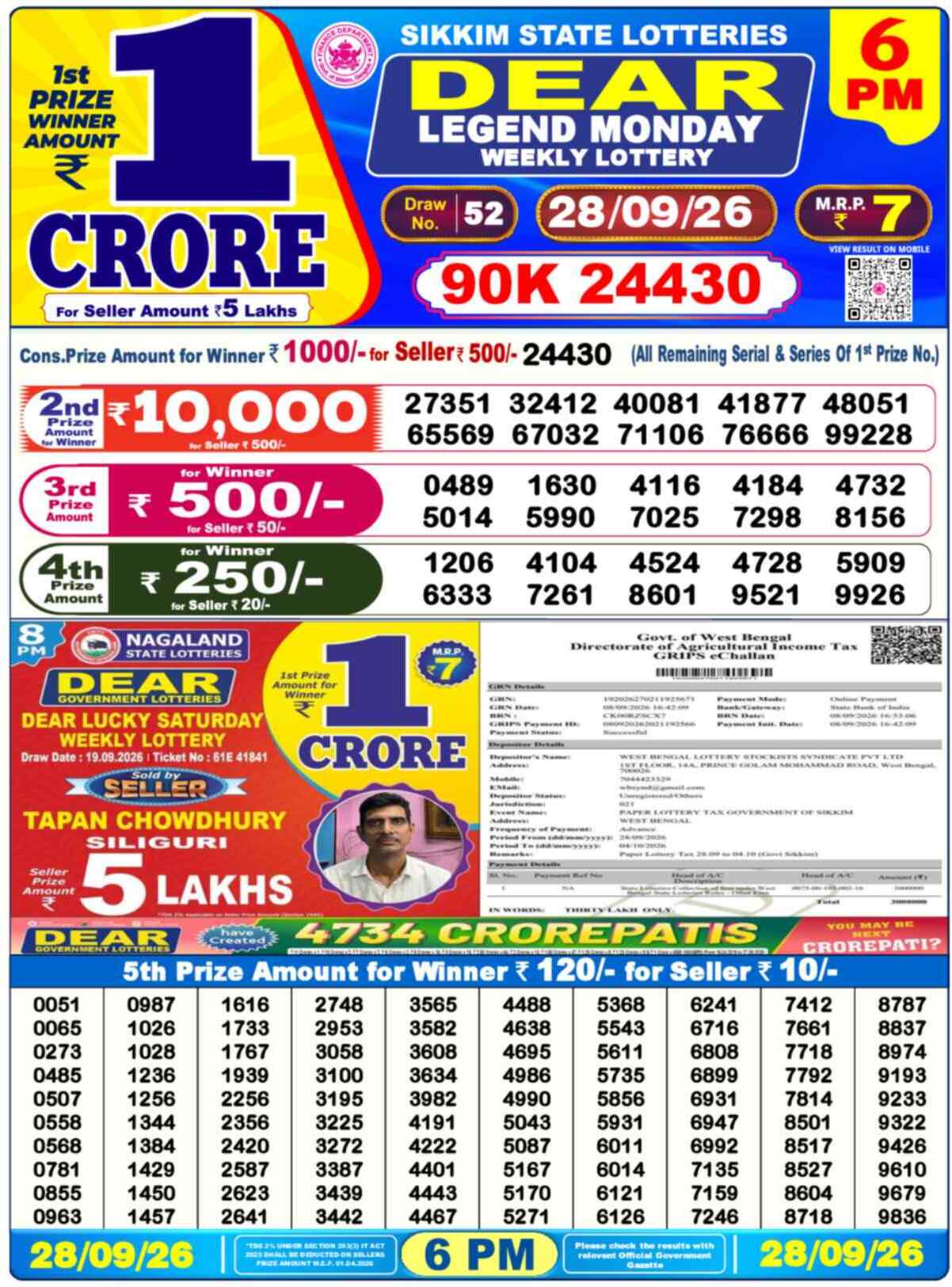Dear Lottery 28.09.26