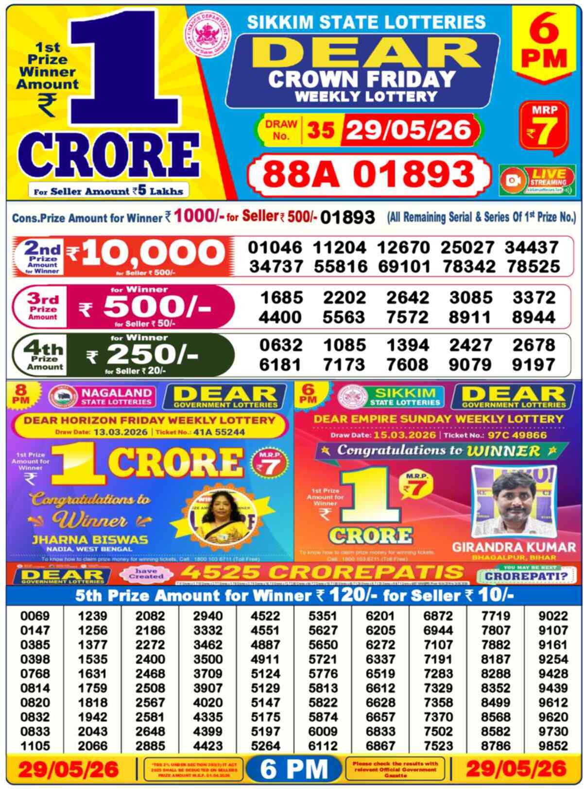 Dear Lottery 29.05.26