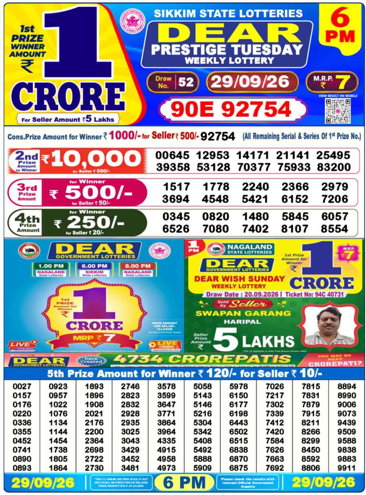 Dear Lottery 29.09.26