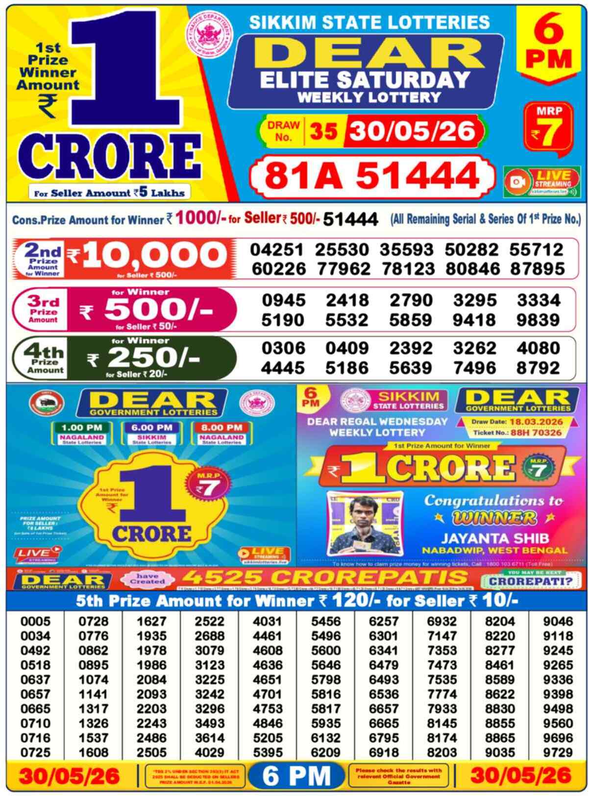 Dear Lottery 30.05.26