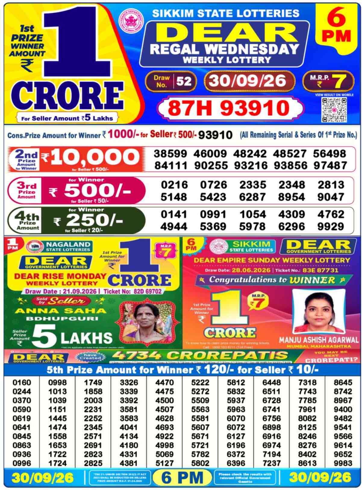 Dear Lottery 30.09.26