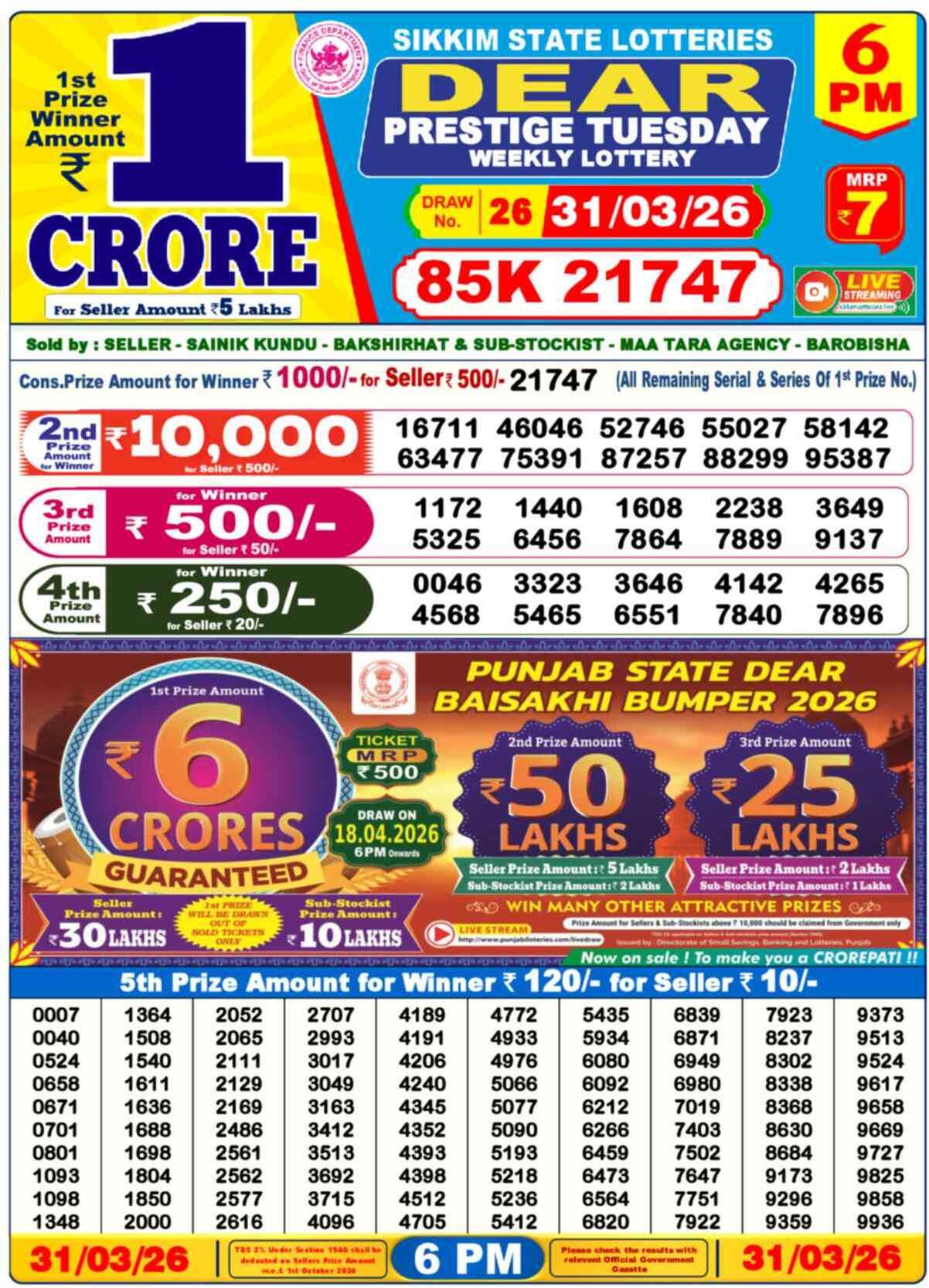 Dear Lottery 31.03.26