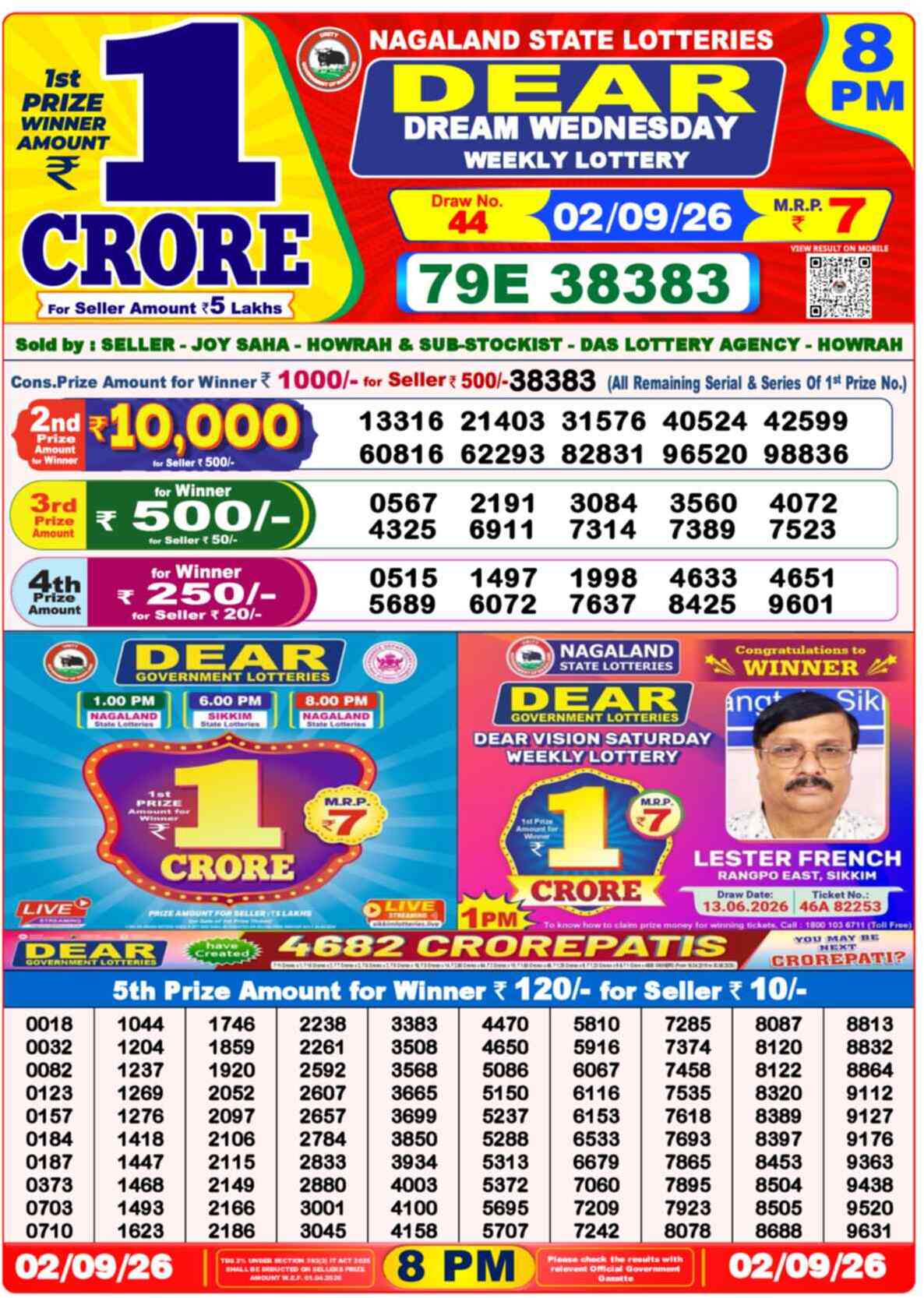 Nagaland state Lottery Results 8:00 PM Yesterday 02 September 2026