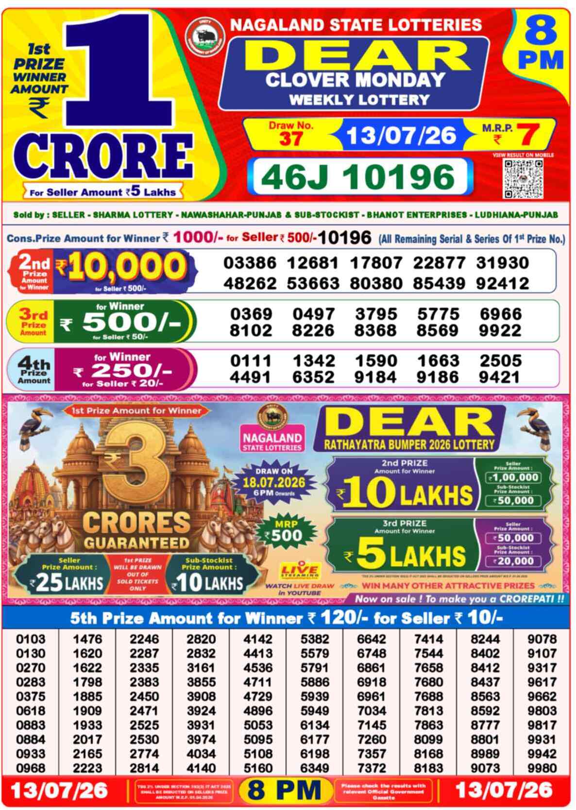 Lottery Sambad 13.07.26