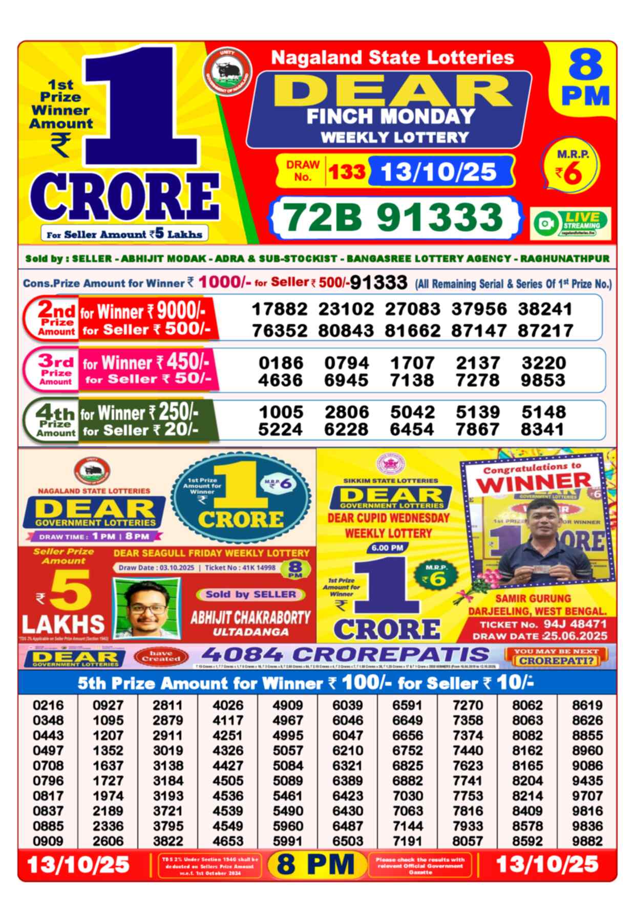 Lottery Sambad 13.10.25
