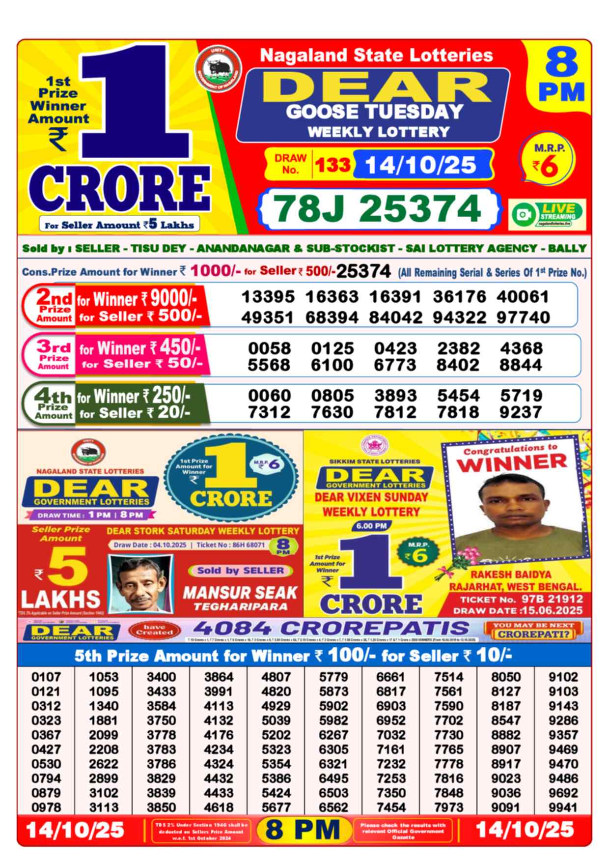 Lottery Sambad 14.10.25
