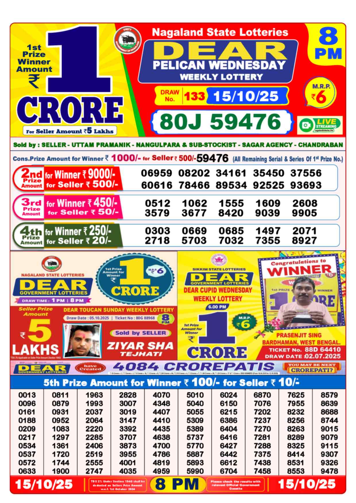 Lottery Sambad 15.10.25