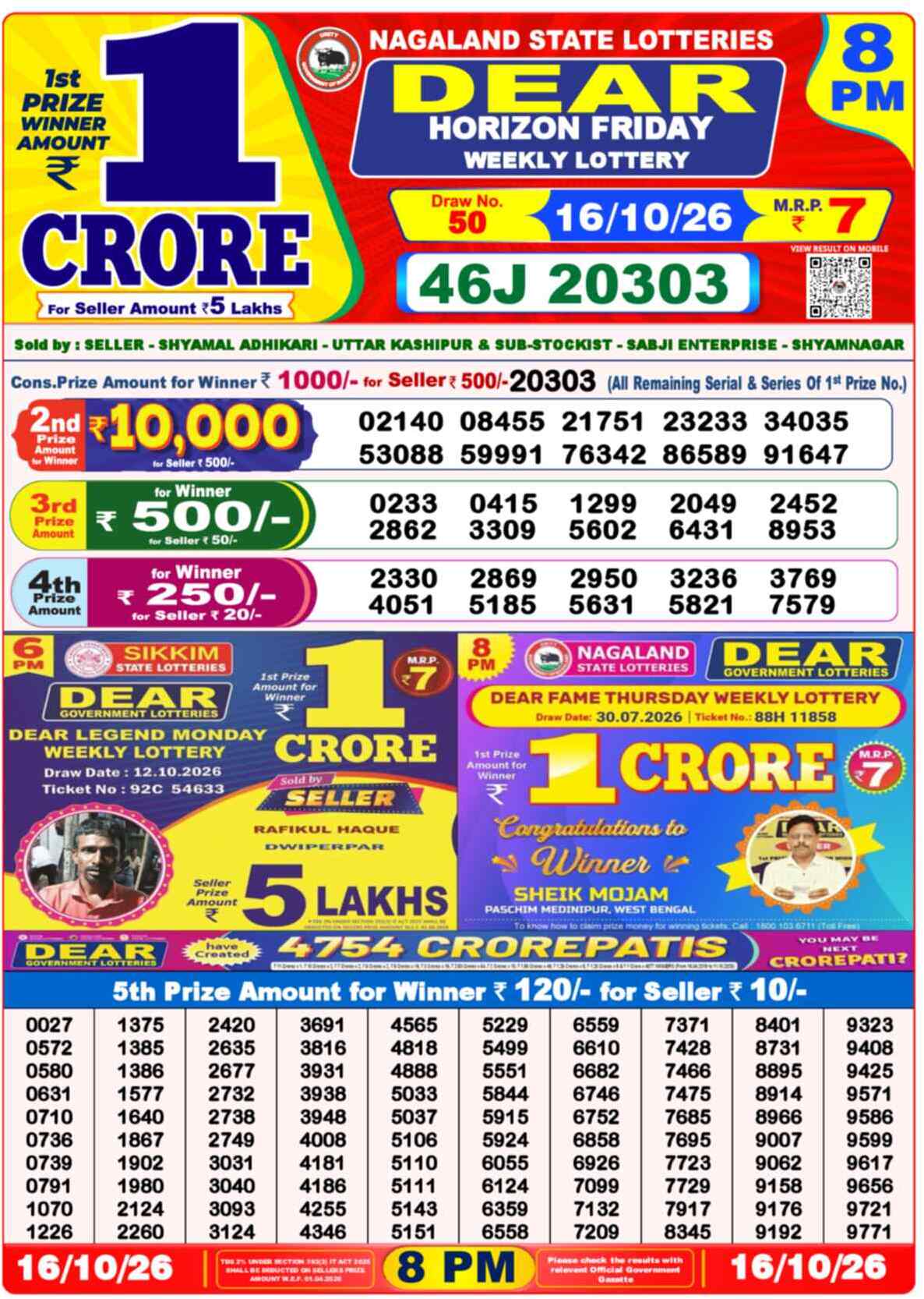 Lottery Sambad 16.10.26