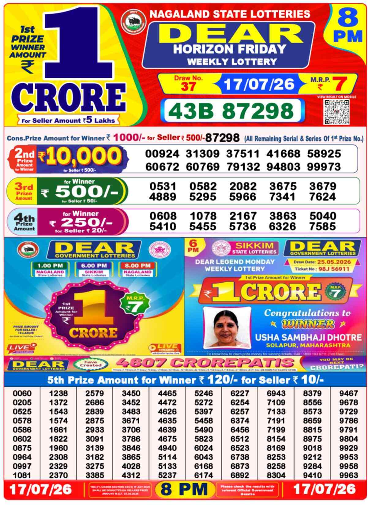 Nagaland state Lottery Results 8:00 PM Today 17 July 2026