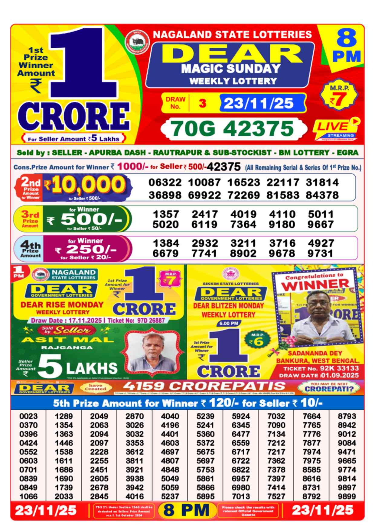 Lottery Sambad 23.11.25