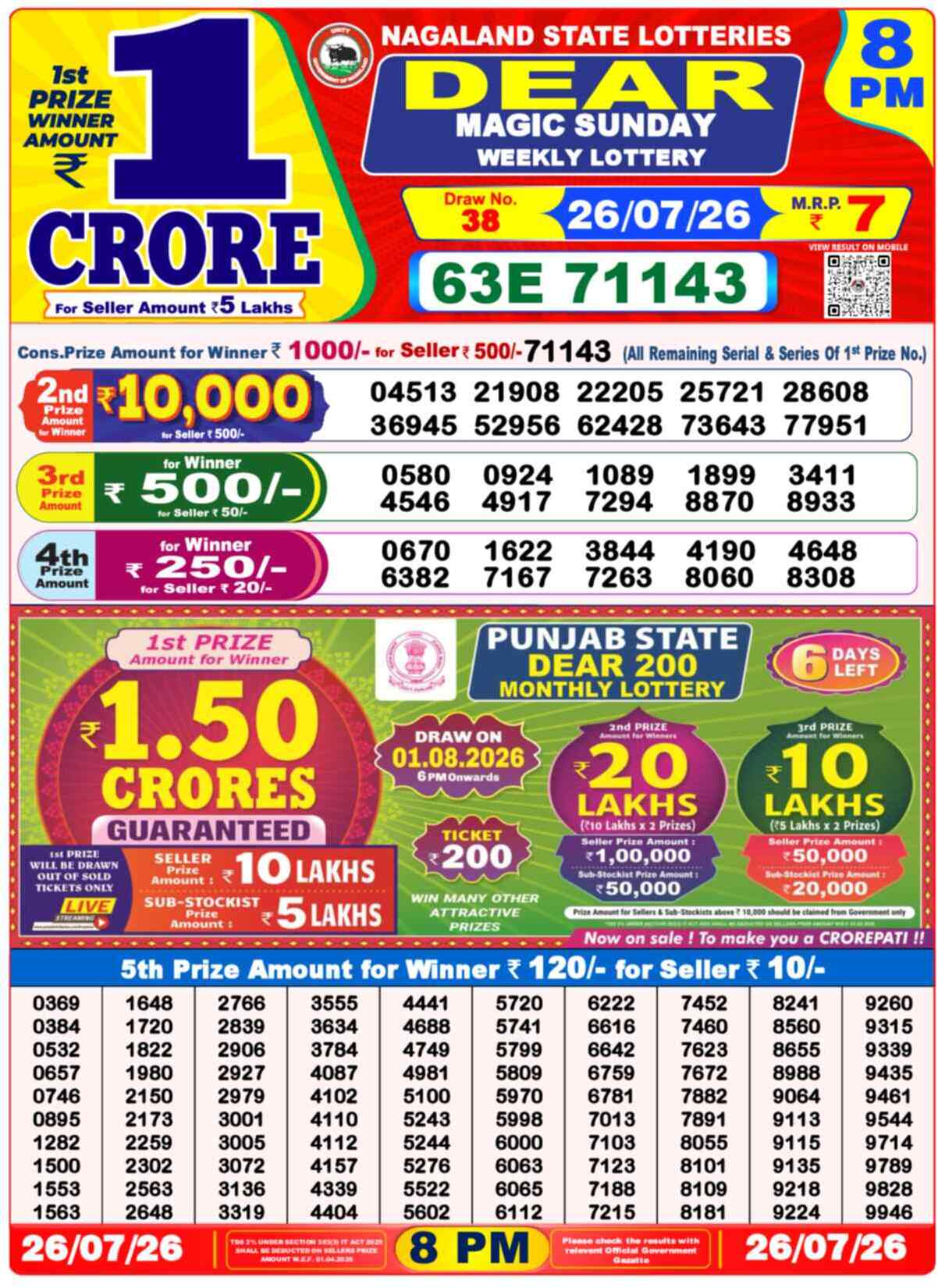 Lottery Sambad 26.07.26
