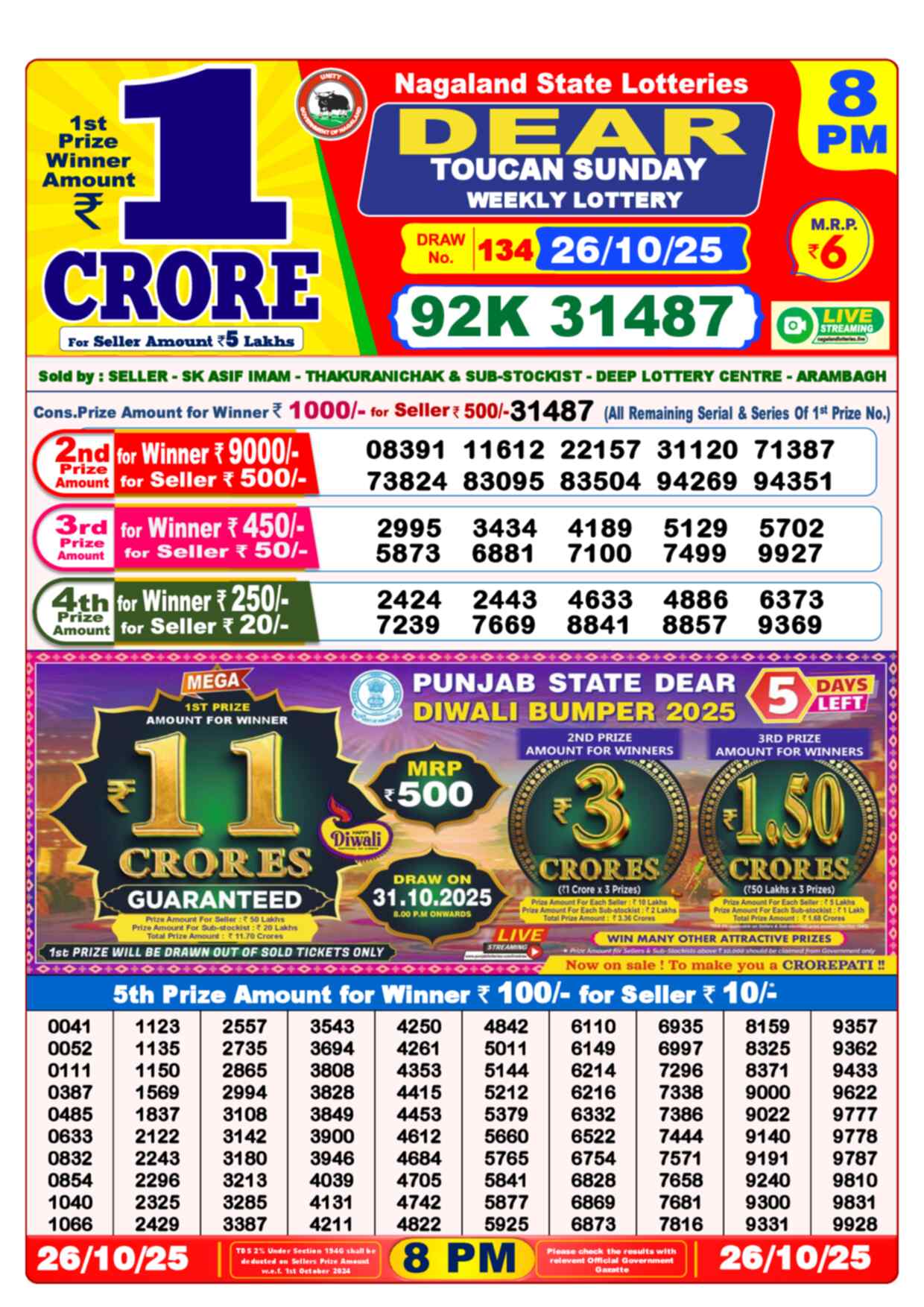 Lottery Sambad 26.10.25