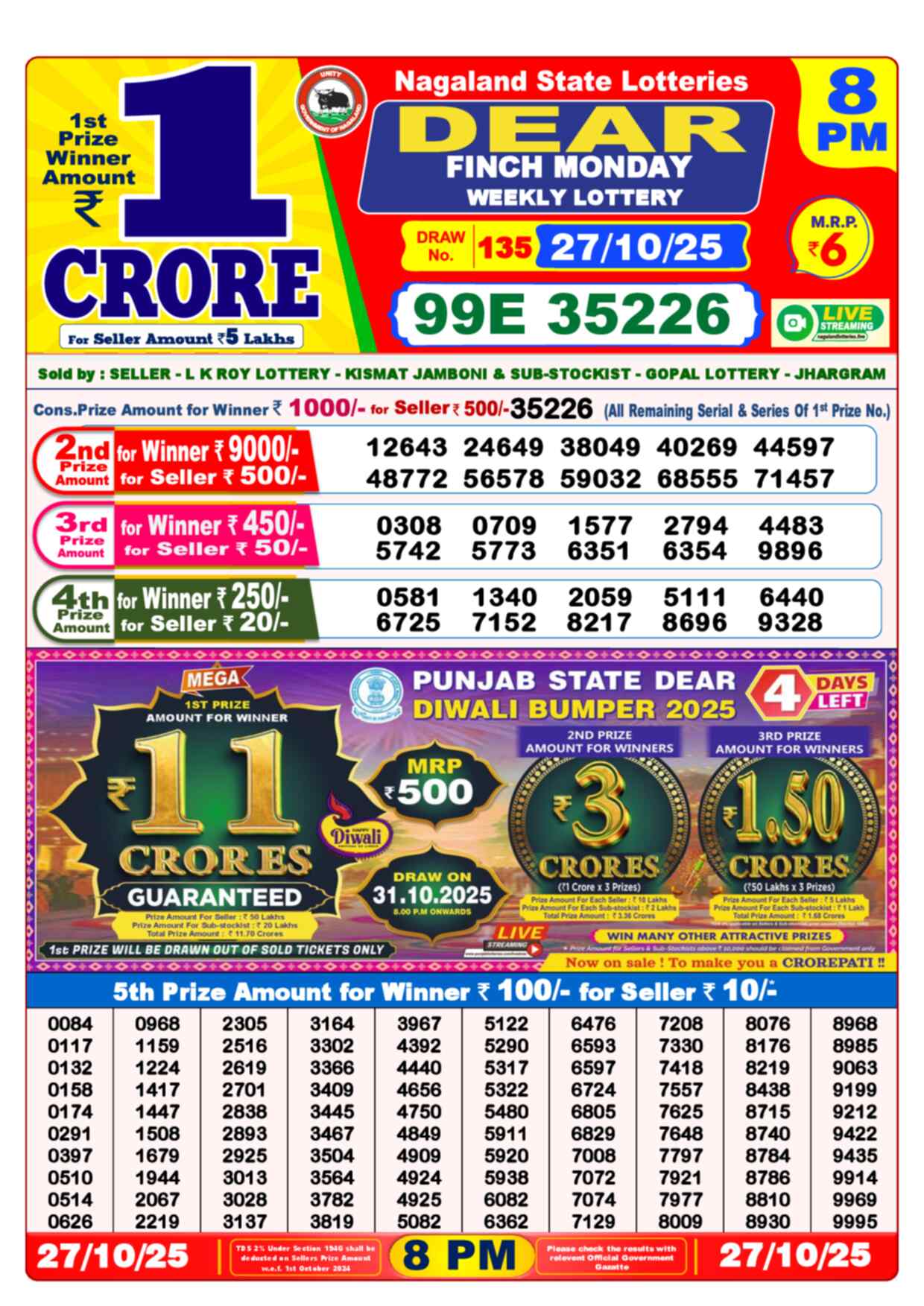 Lottery Sambad 27.10.25
