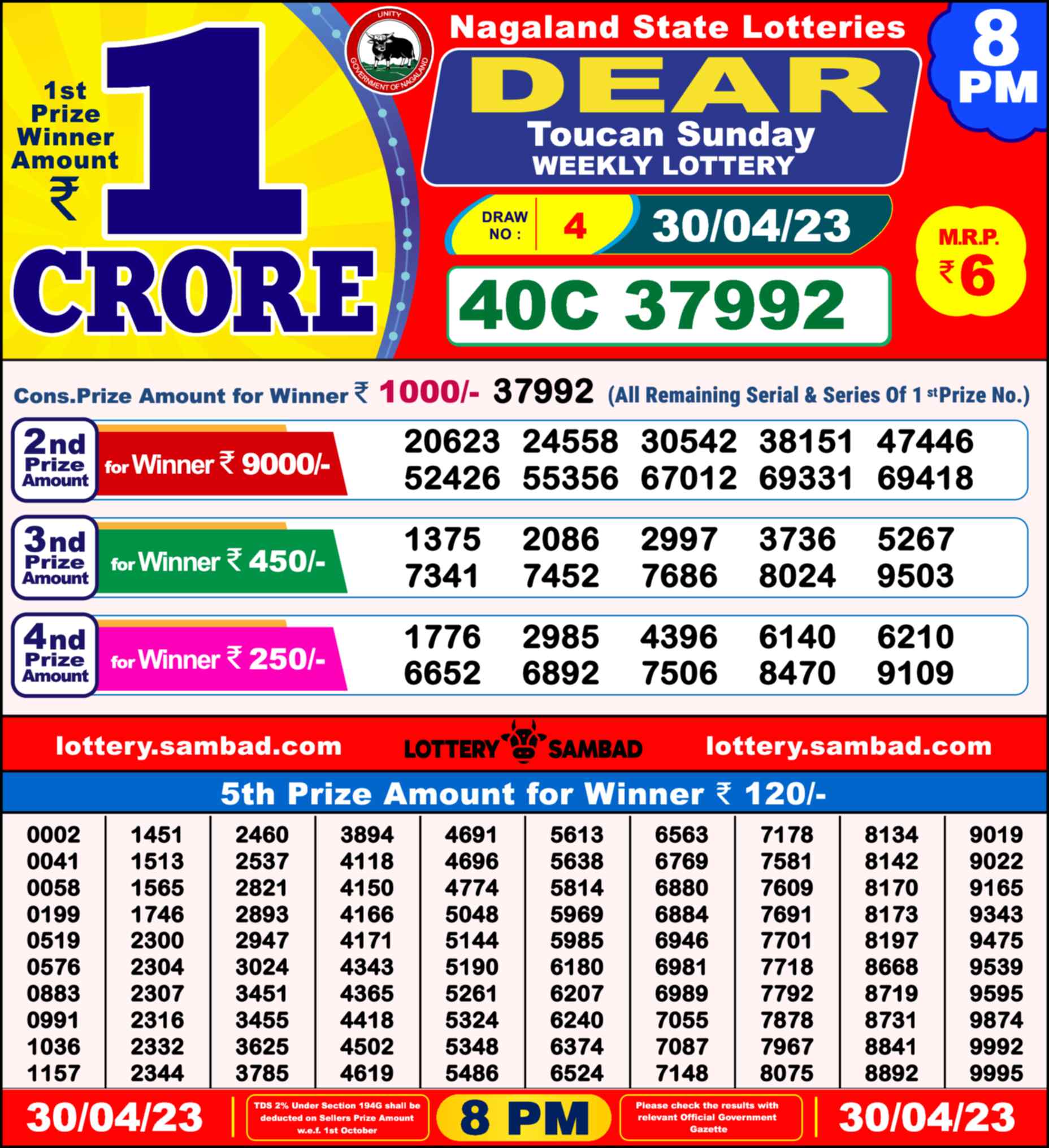 Lottery Sambad 30.04.23