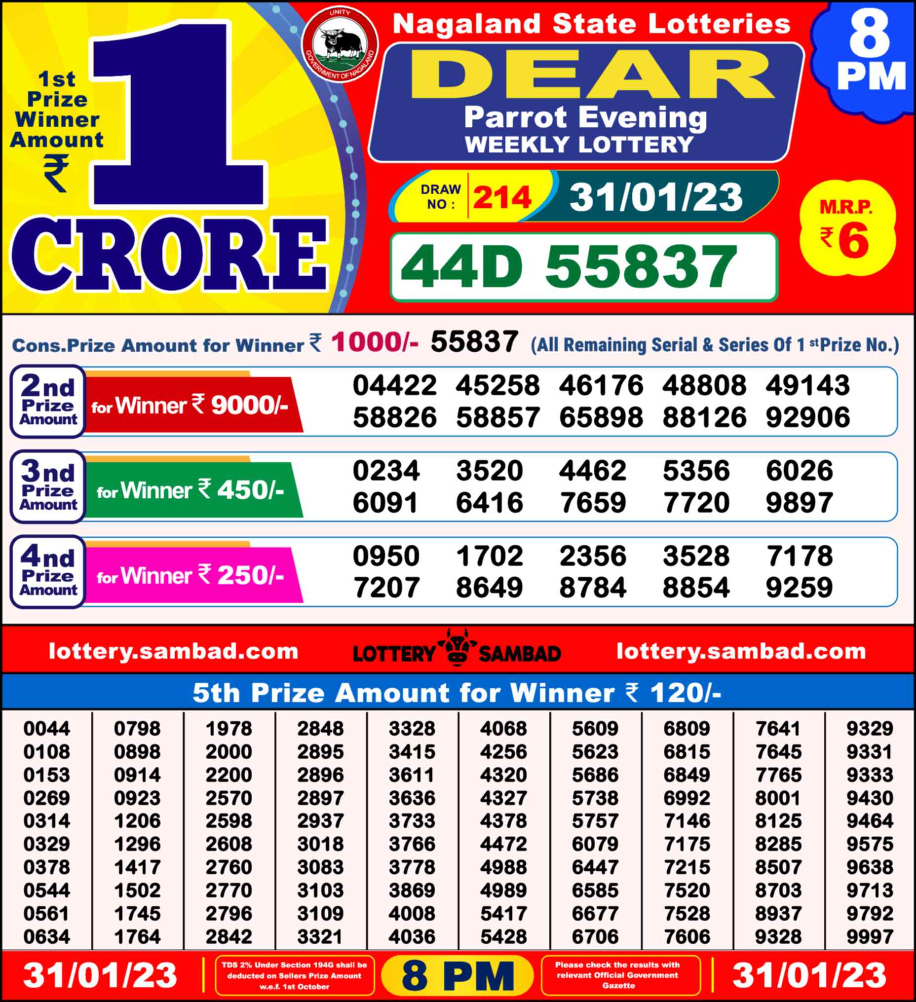 Lottery Sambad 31.01.23